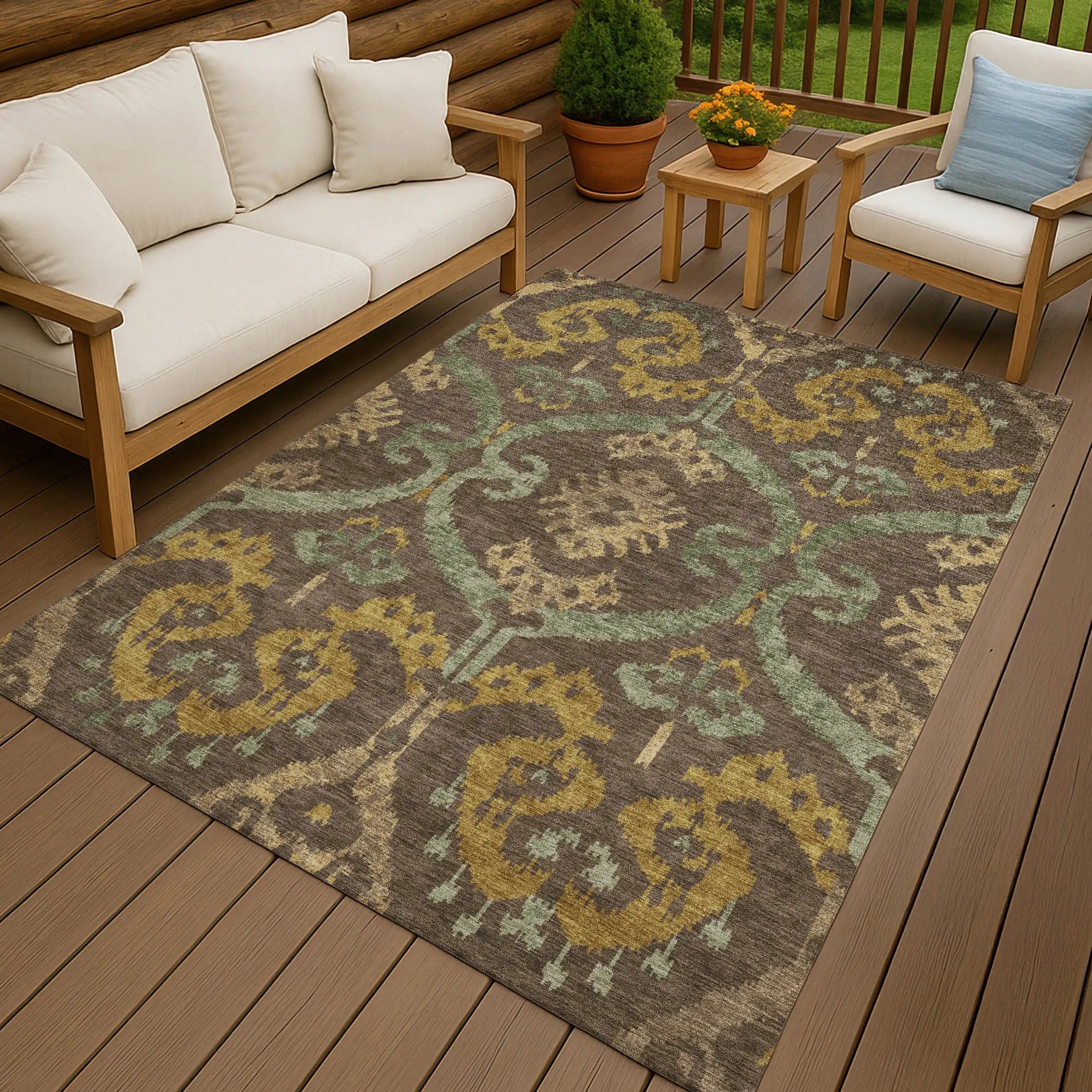 8' X 10' Chocolate And Brown Ikat Washable Indoor Outdoor Area Rug Homeroots Outdoor
