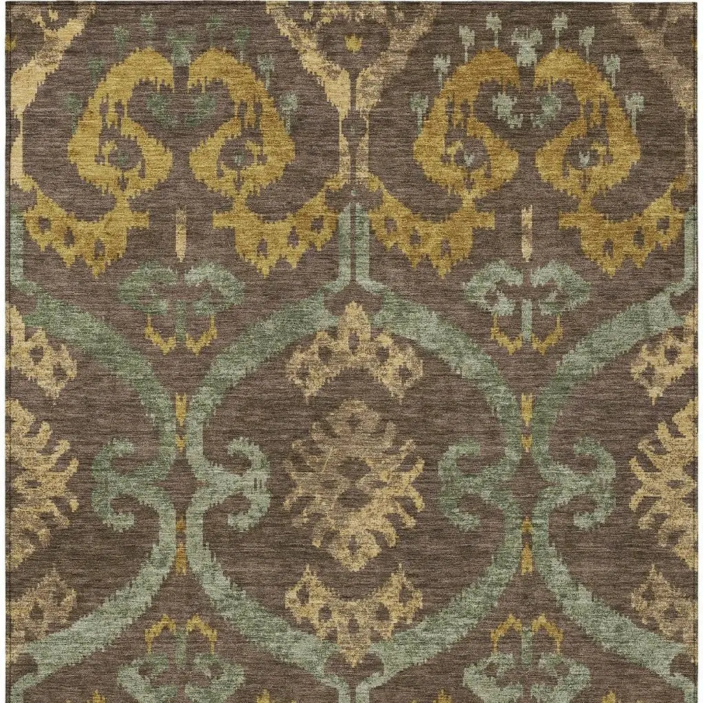 8' X 10' Chocolate And Brown Ikat Washable Indoor Outdoor Area Rug Homeroots Outdoor