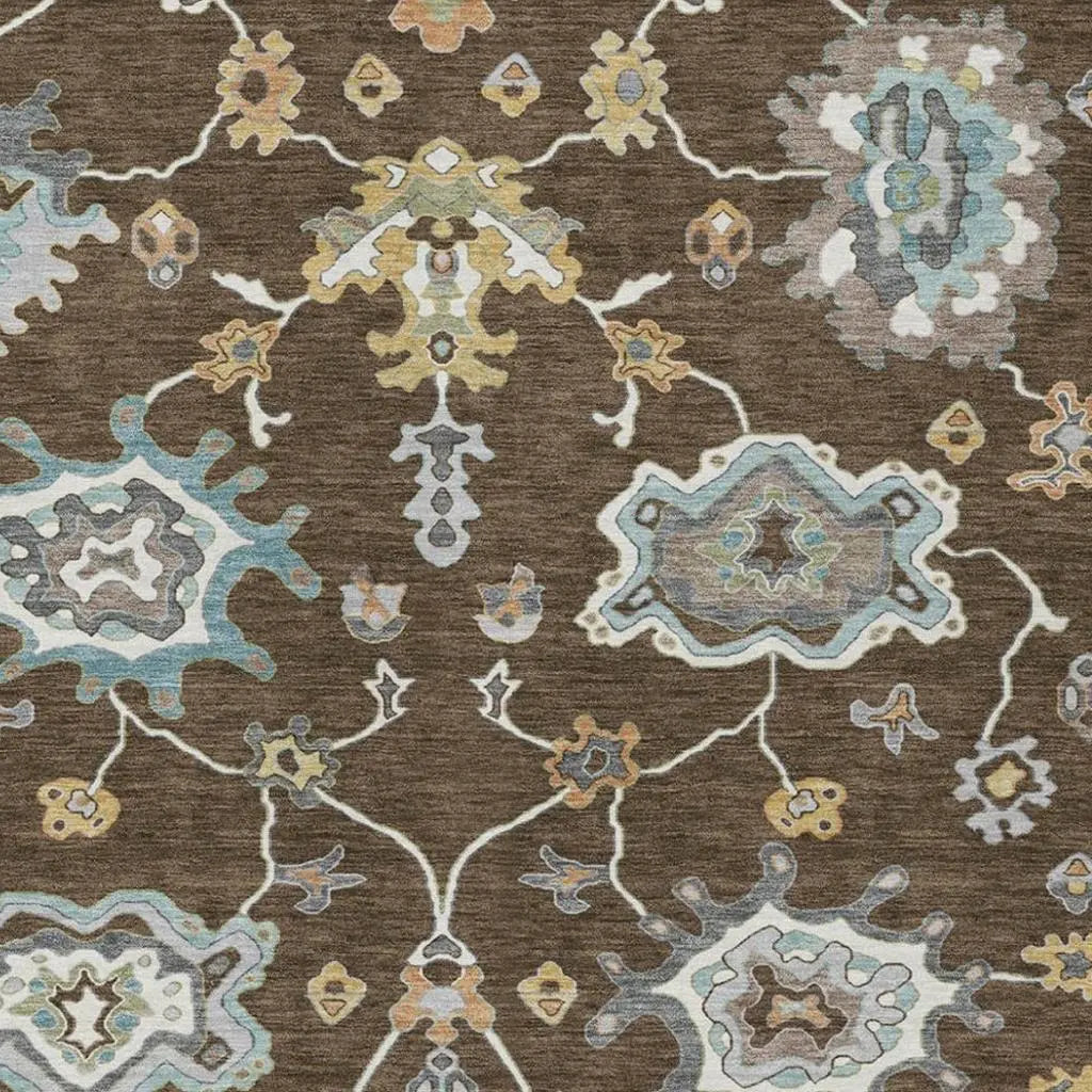 8' X 10' Chocolate And Brown Oriental Washable Indoor Outdoor Area Rug Homeroots Outdoor