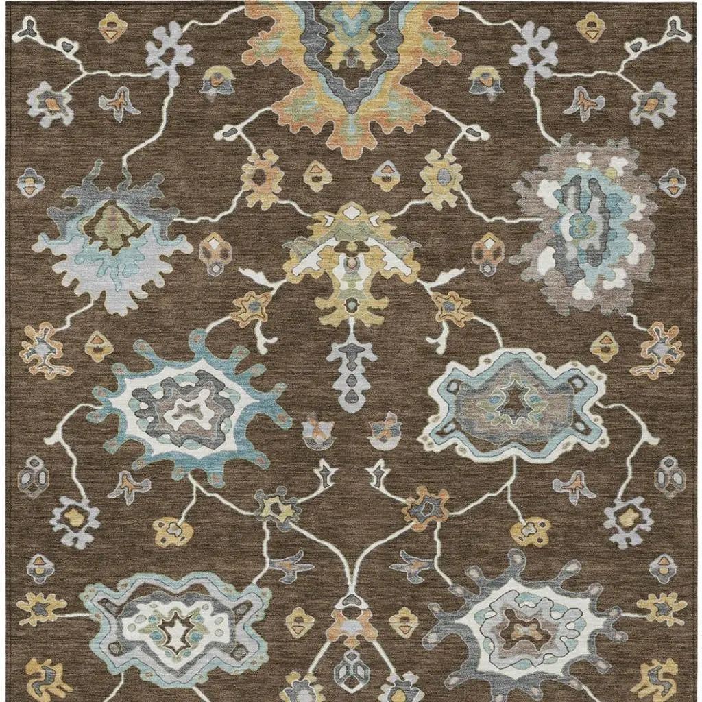 8' X 10' Chocolate And Brown Oriental Washable Indoor Outdoor Area Rug Homeroots Outdoor