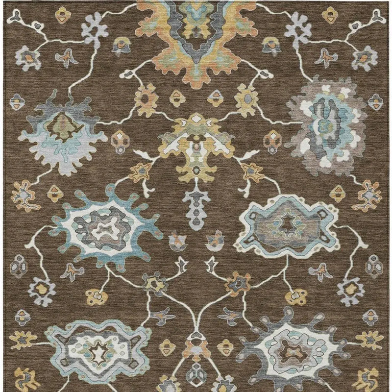 8' X 10' Chocolate And Brown Oriental Washable Indoor Outdoor Area Rug Homeroots Outdoor