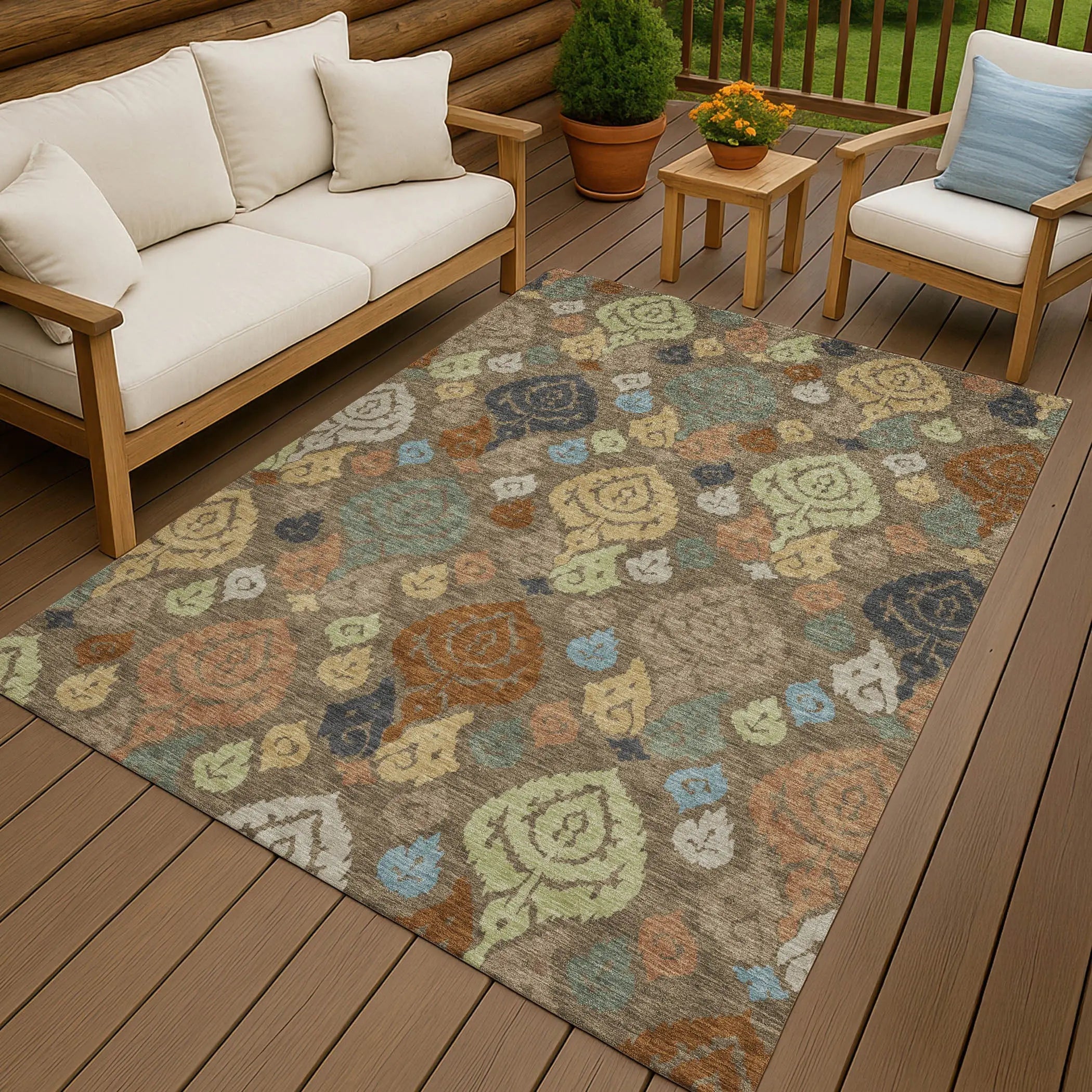 8' X 10' Chocolate And Charcoal Damask Washable Indoor Outdoor Area Rug Homeroots Outdoor