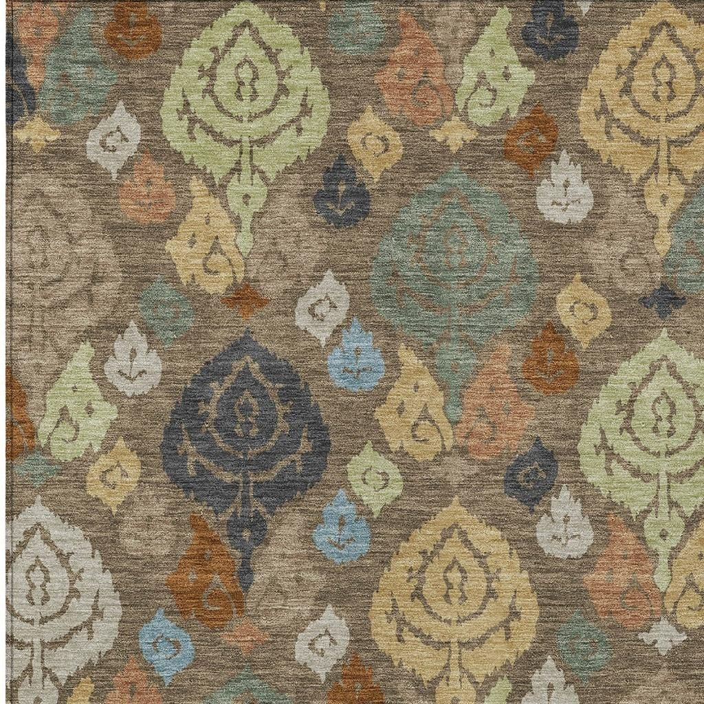 Multicolor patterned area rug featuring intricate floral designs on a neutral beige background, made from soft synthetic fibers.