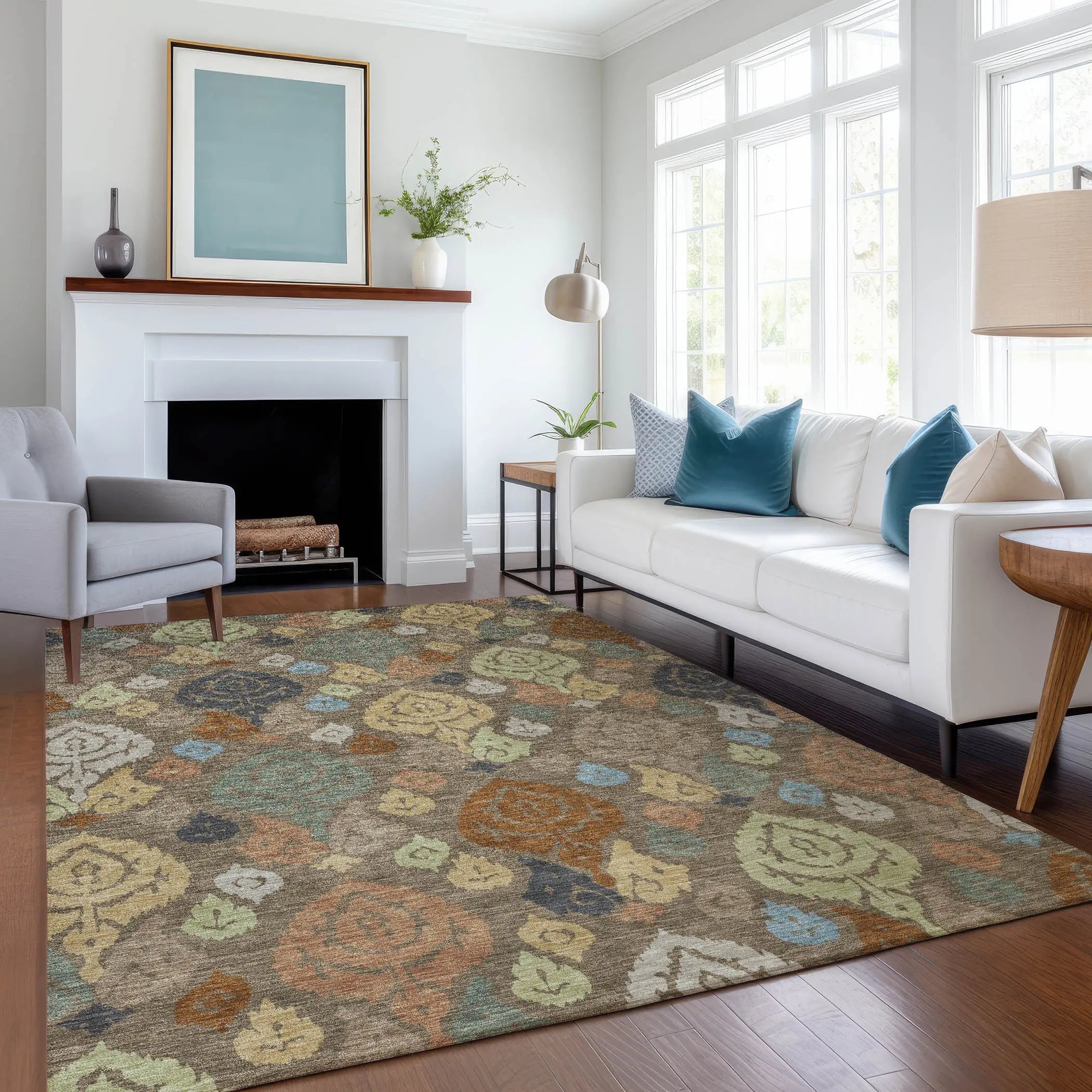 8' X 10' Chocolate And Charcoal Damask Washable Indoor Outdoor Area Rug Homeroots Outdoor