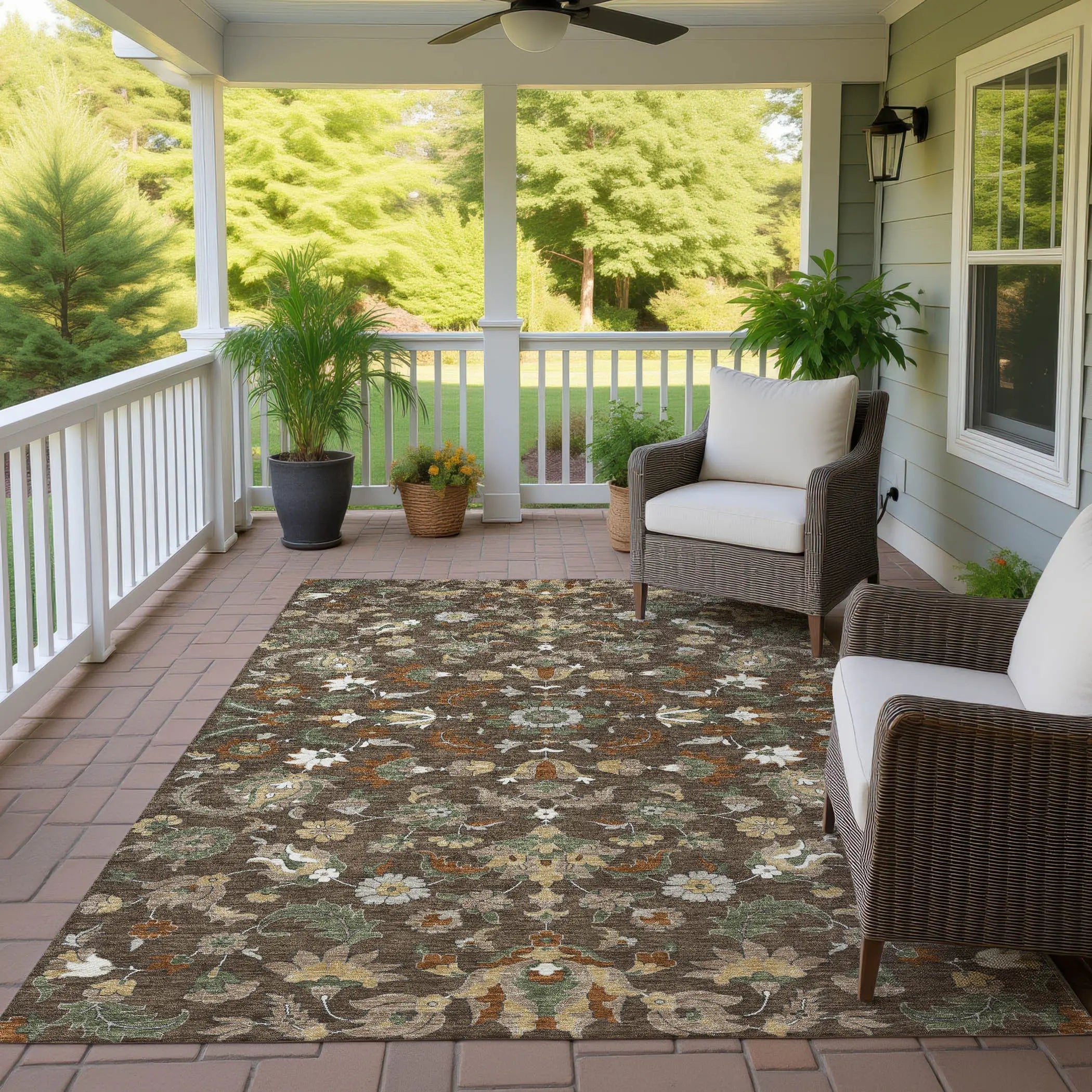 8' X 10' Chocolate And Charcoal Floral Medallion Washable Indoor Outdoor Area Rug Homeroots Outdoor