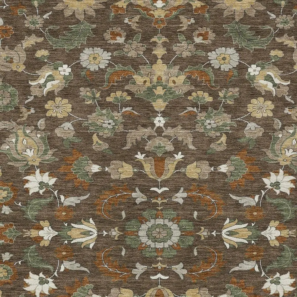 8' X 10' Chocolate And Charcoal Floral Medallion Washable Indoor Outdoor Area Rug Homeroots Outdoor