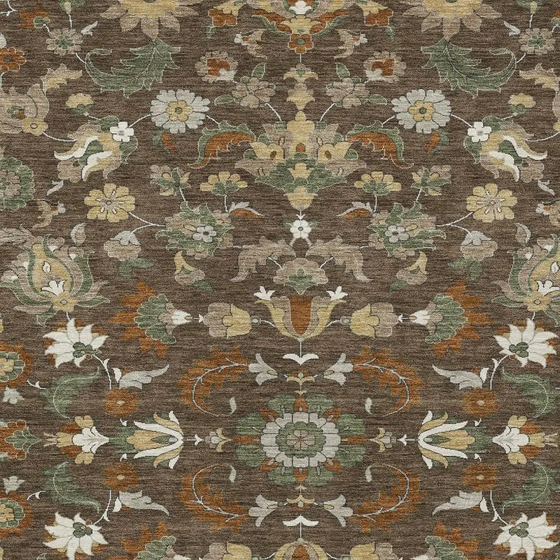8' X 10' Chocolate And Charcoal Floral Medallion Washable Indoor Outdoor Area Rug Homeroots Outdoor