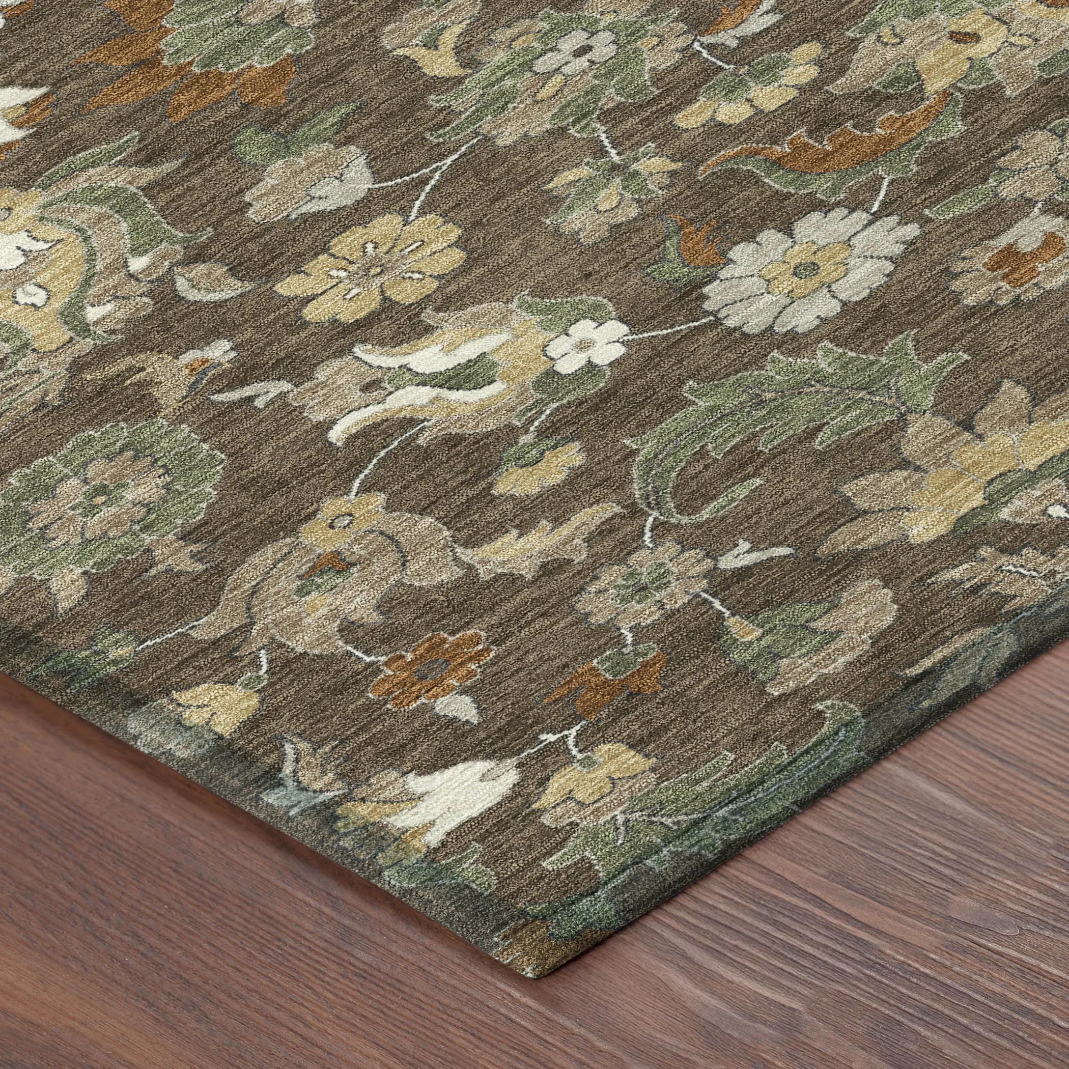 8' X 10' Chocolate And Charcoal Floral Medallion Washable Indoor Outdoor Area Rug Homeroots Outdoor