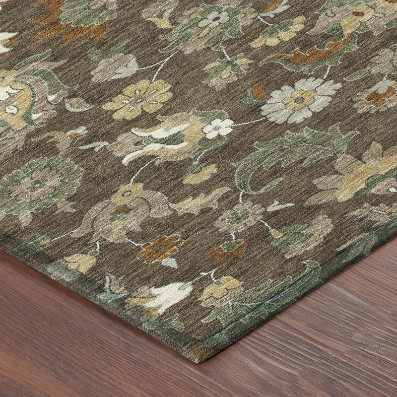 8' X 10' Chocolate And Charcoal Floral Medallion Washable Indoor Outdoor Area Rug Homeroots Outdoor