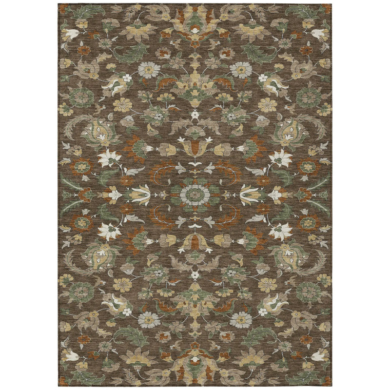 8' X 10' Chocolate And Charcoal Floral Medallion Washable Indoor Outdoor Area Rug Homeroots Outdoor