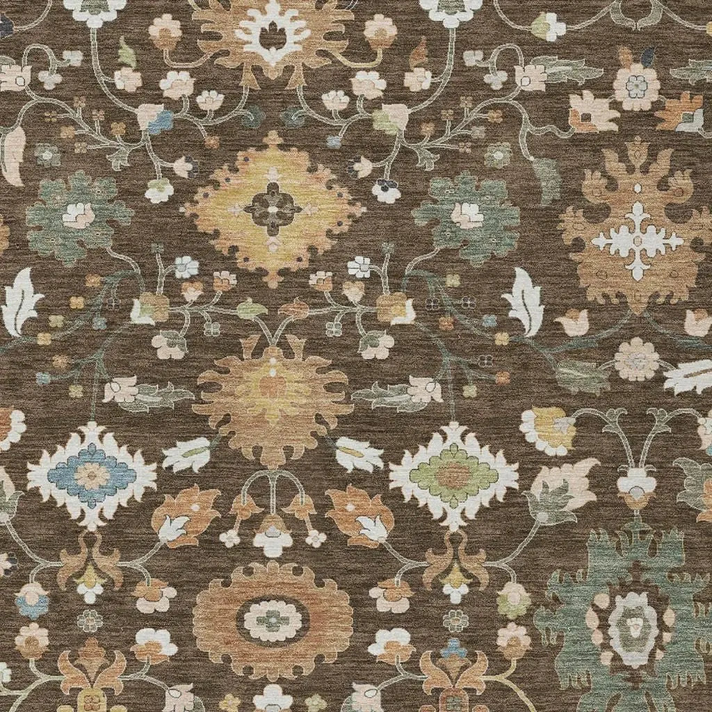 8' X 10' Chocolate And Copper Floral Medallion Washable Indoor Outdoor Area Rug Homeroots Outdoor