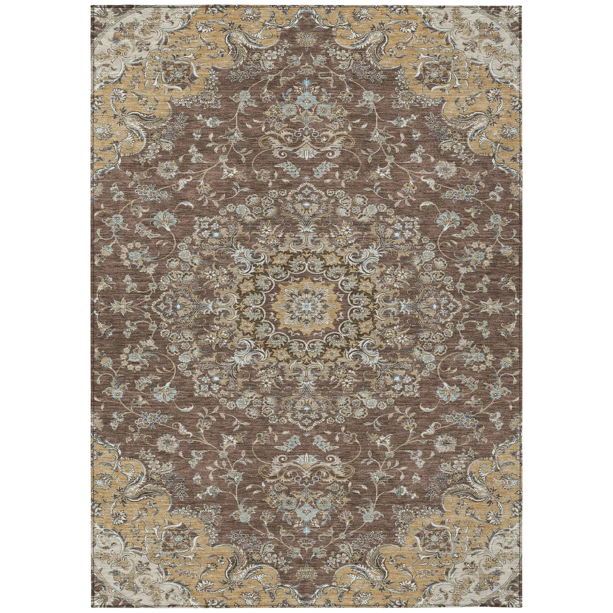 8' X 10' Chocolate And Copper Floral Medallion Washable Indoor Outdoor Area Rug Homeroots Outdoor