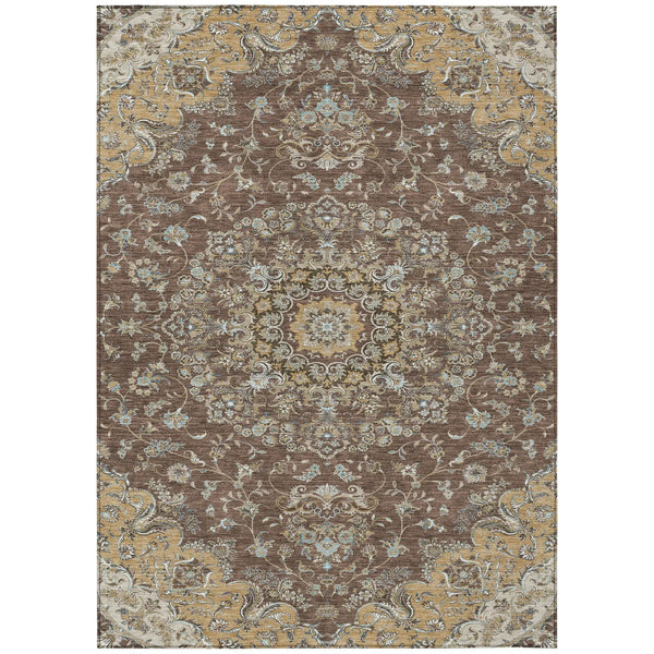 8' X 10' Chocolate And Copper Floral Medallion Washable Indoor Outdoor Area Rug Homeroots Outdoor