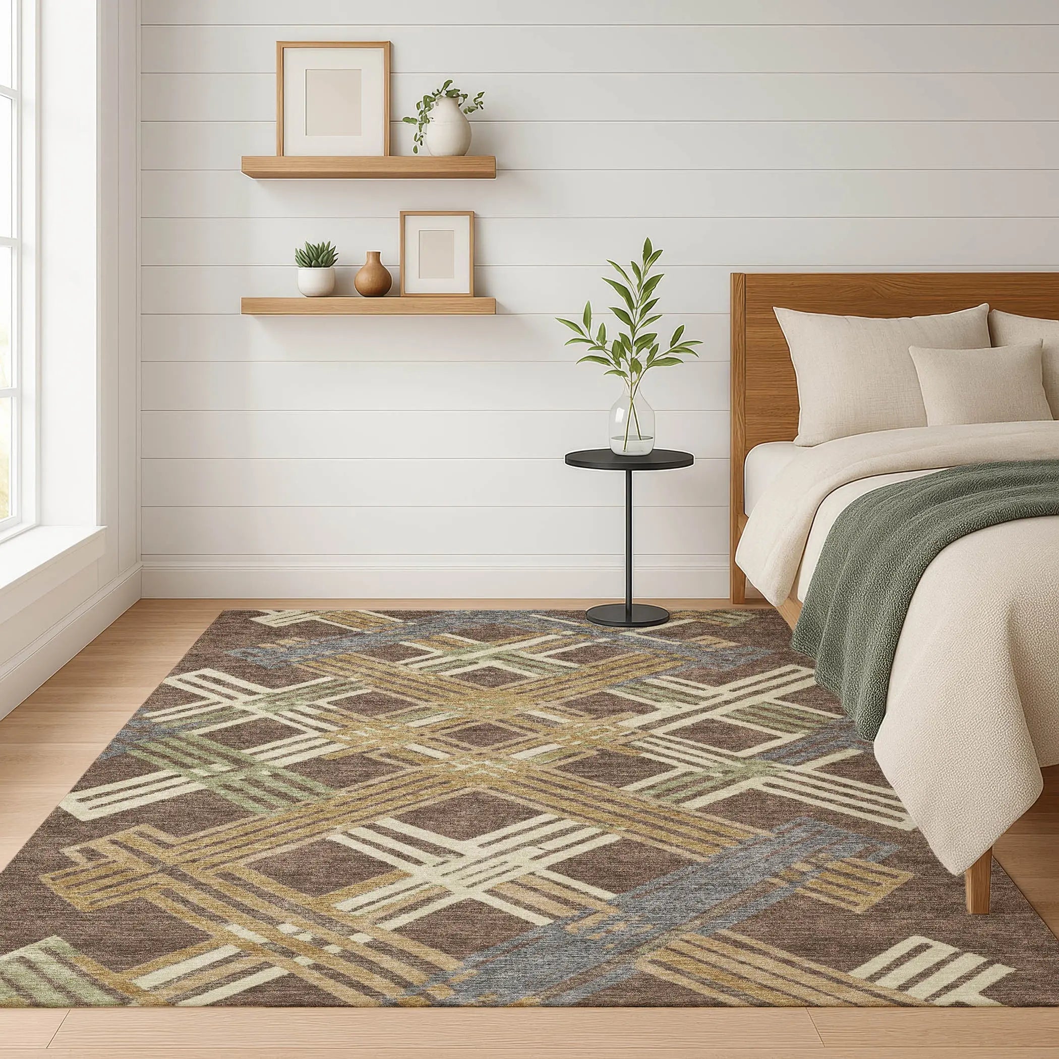 8' X 10' Chocolate And Gold Geometric Washable Indoor Outdoor Area Rug Homeroots Outdoor