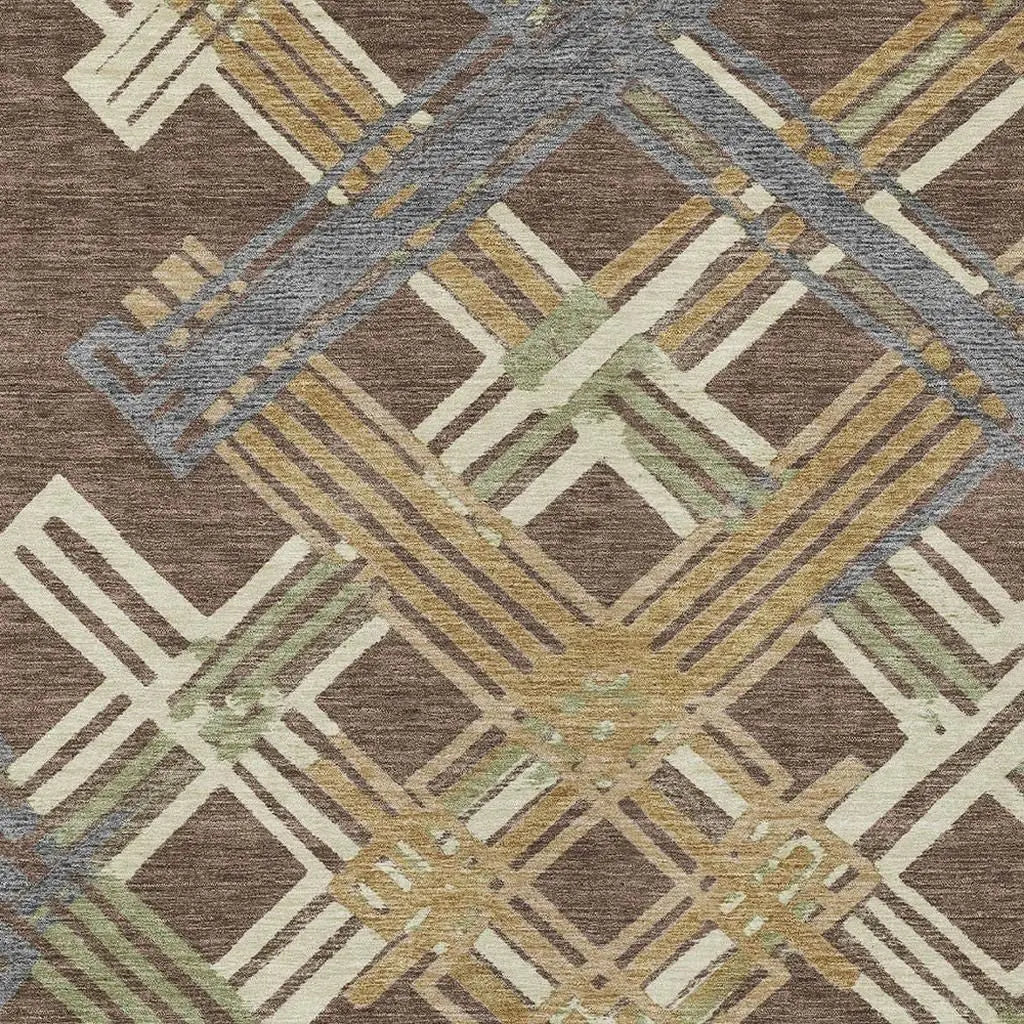 8' X 10' Chocolate And Gold Geometric Washable Indoor Outdoor Area Rug Homeroots Outdoor