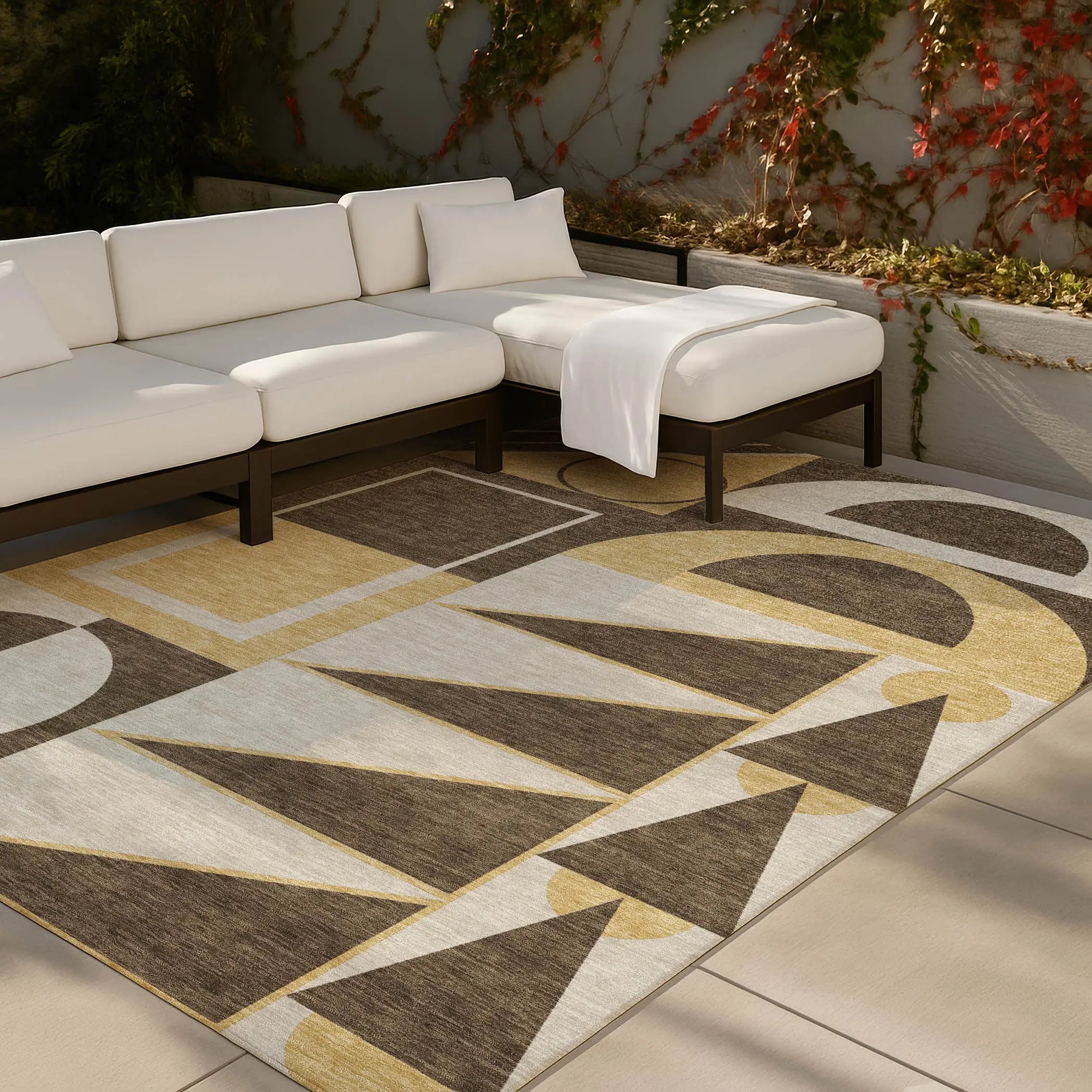 8' X 10' Chocolate And Gold Geometric Washable Indoor Outdoor Area Rug Homeroots Outdoor