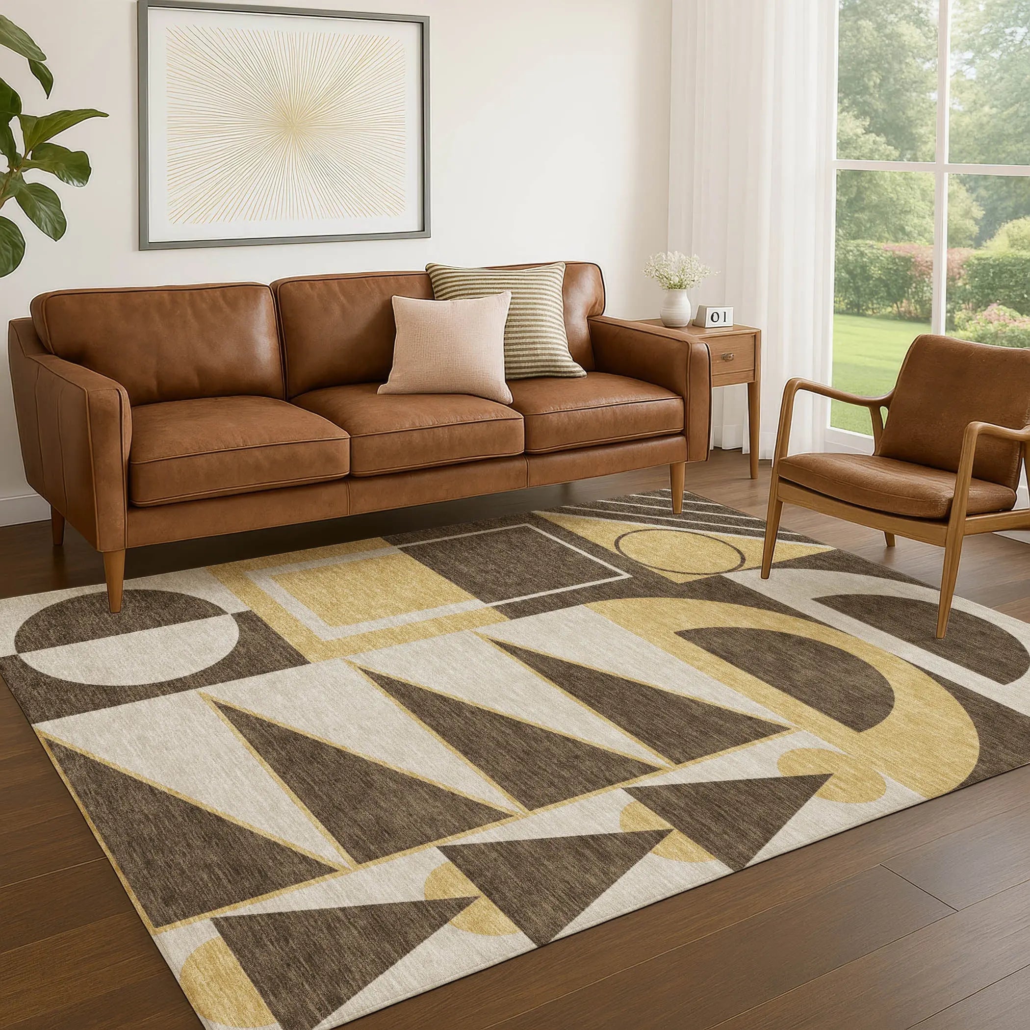 8' X 10' Chocolate And Gold Geometric Washable Indoor Outdoor Area Rug Homeroots Outdoor