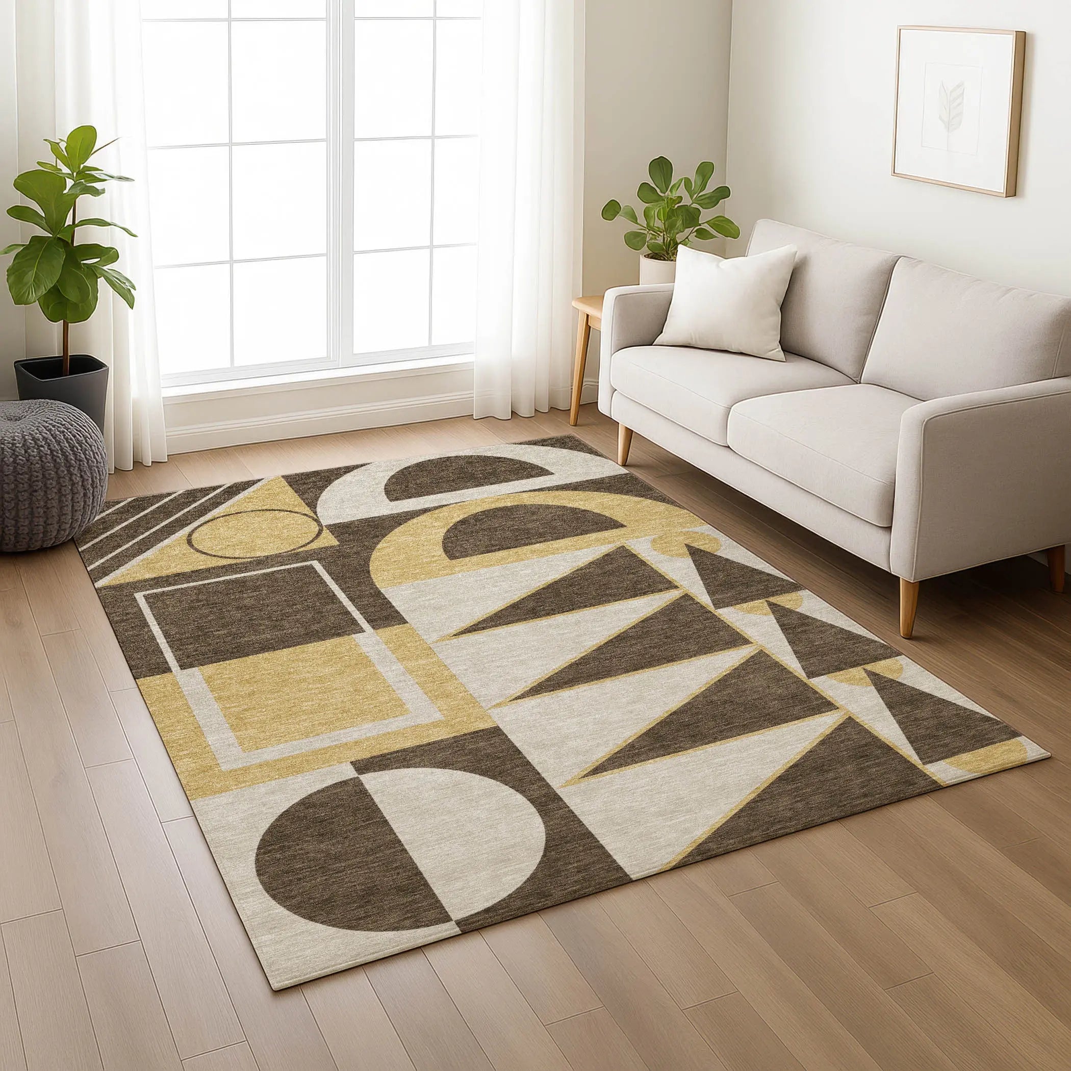 8' X 10' Chocolate And Gold Geometric Washable Indoor Outdoor Area Rug Homeroots Outdoor