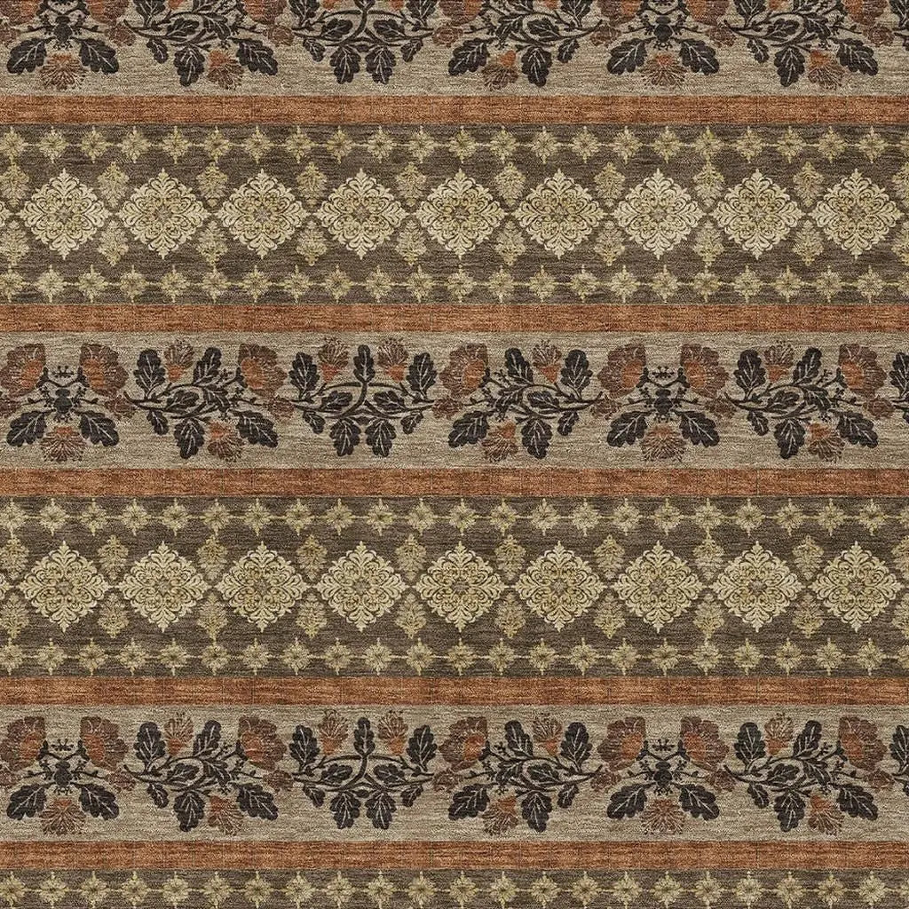 8' X 10' Chocolate And Gold Striped Washable Indoor Outdoor Area Rug Homeroots Outdoor