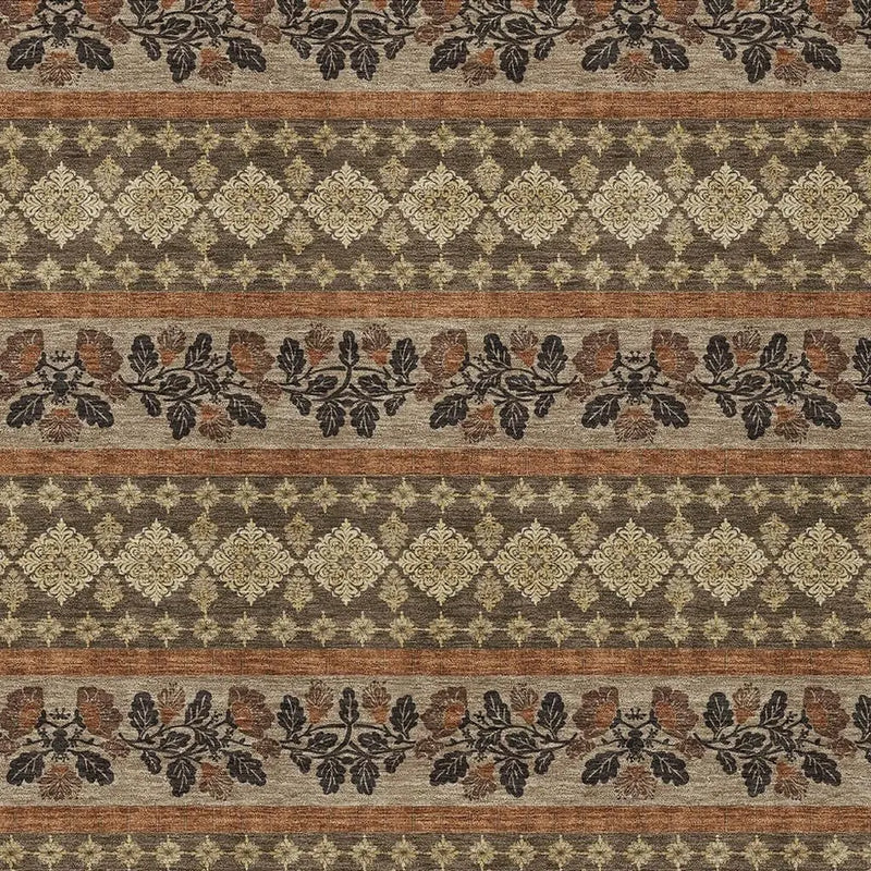 8' X 10' Chocolate And Gold Striped Washable Indoor Outdoor Area Rug Homeroots Outdoor