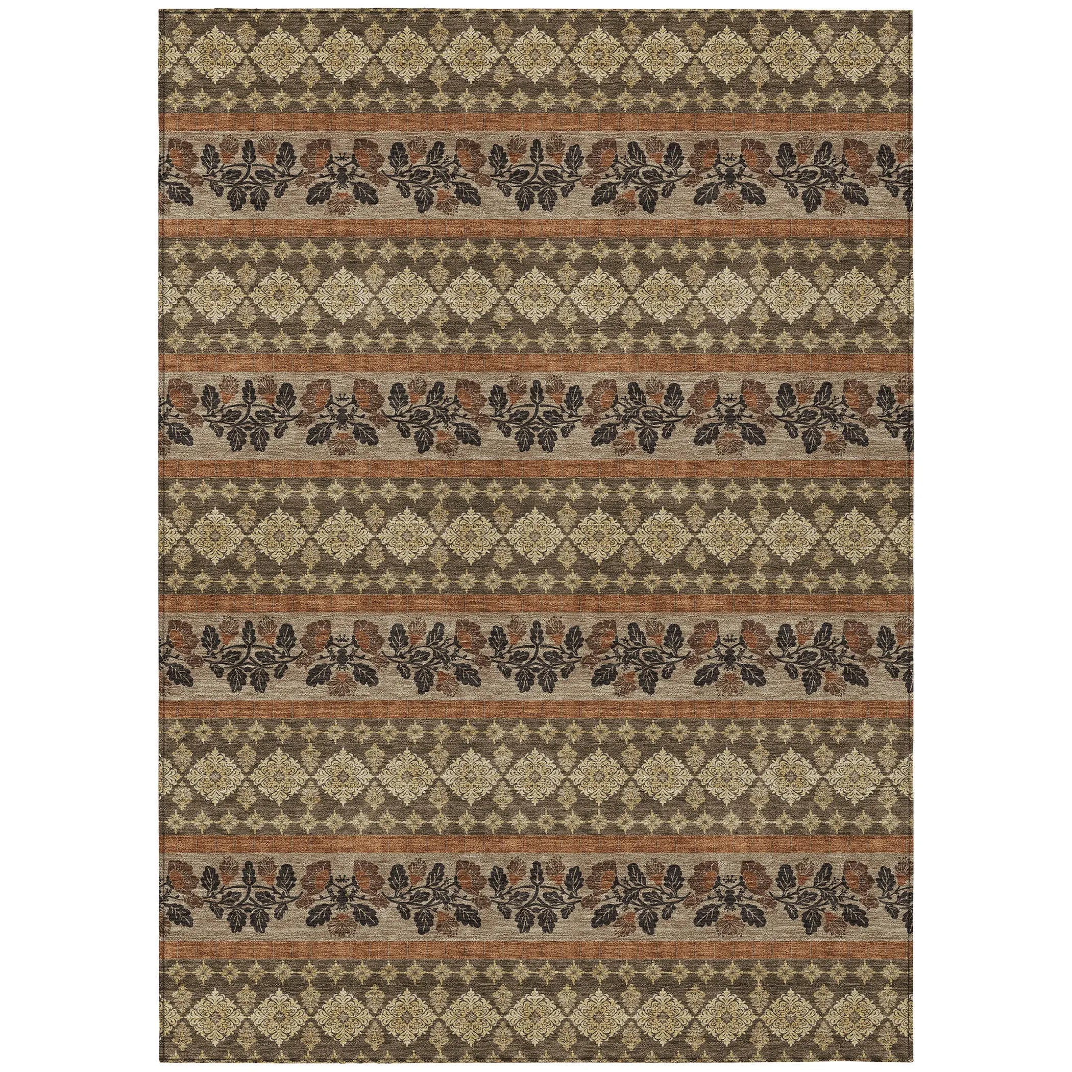 8' X 10' Chocolate And Gold Striped Washable Indoor Outdoor Area Rug Homeroots Outdoor