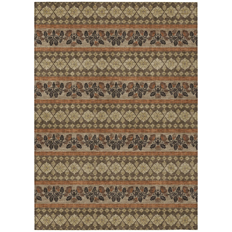 8' X 10' Chocolate And Gold Striped Washable Indoor Outdoor Area Rug Homeroots Outdoor