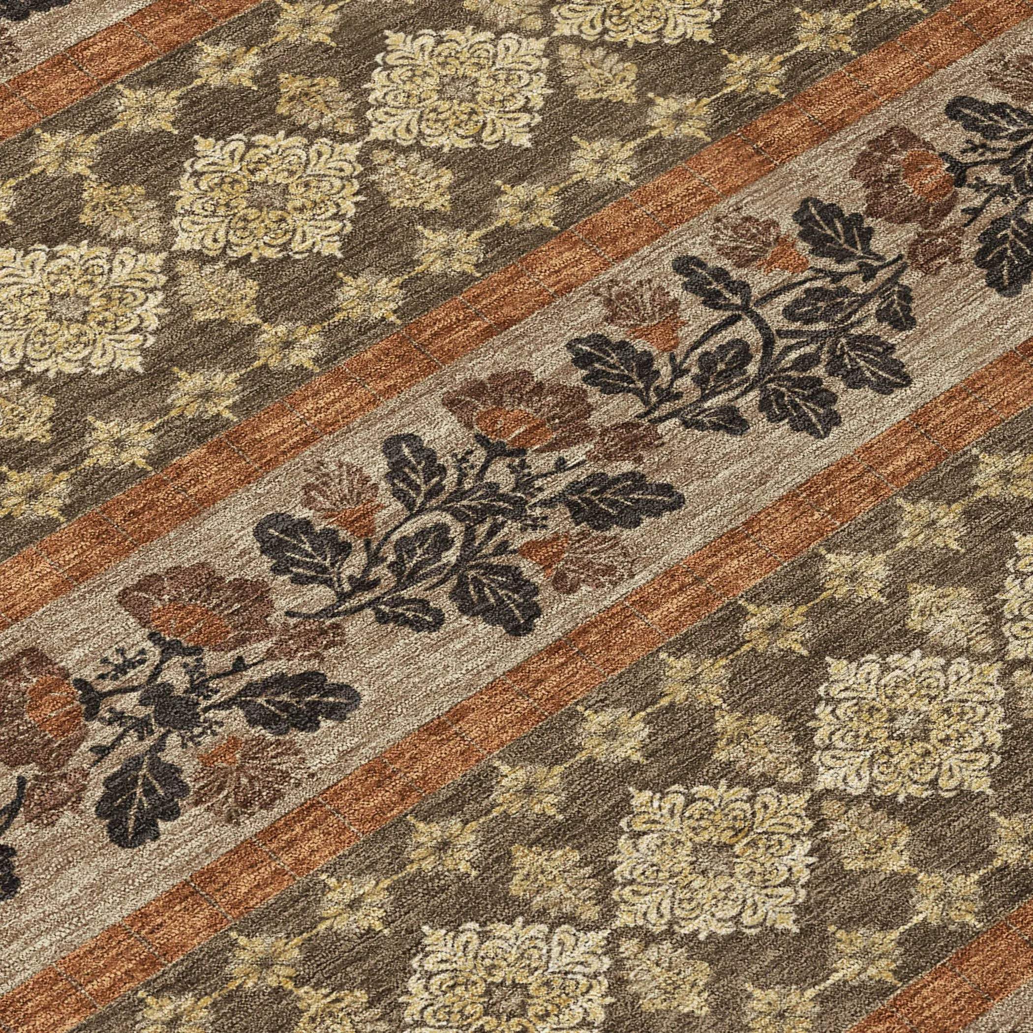 8' X 10' Chocolate And Gold Striped Washable Indoor Outdoor Area Rug Homeroots Outdoor