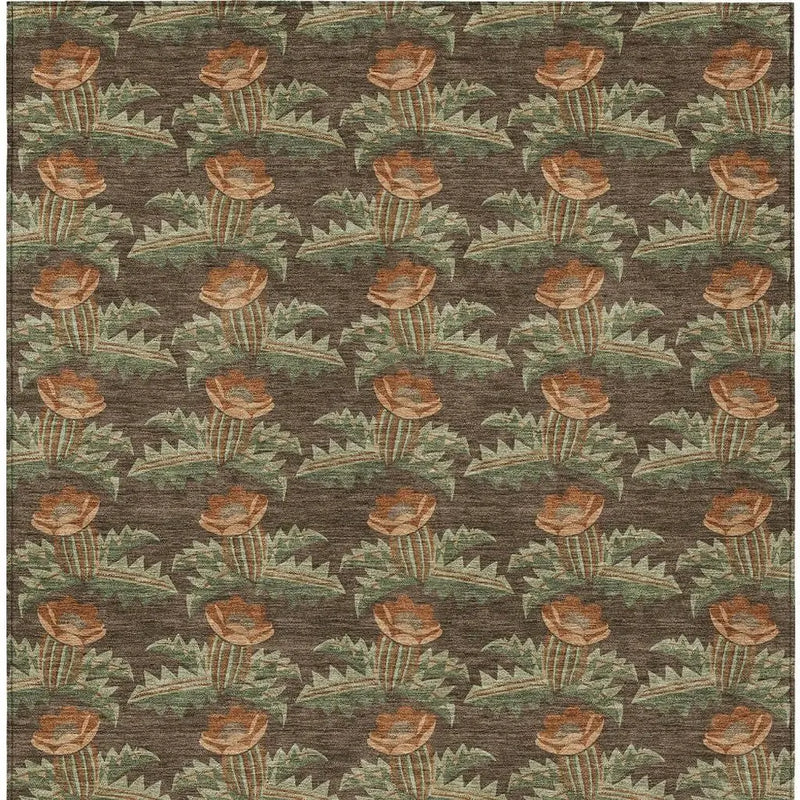 8' X 10' Chocolate And Graphite Floral Washable Indoor Outdoor Area Rug Homeroots Outdoor