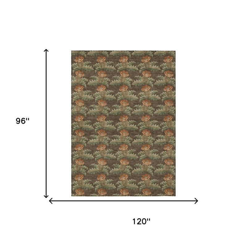 8' X 10' Chocolate And Graphite Floral Washable Indoor Outdoor Area Rug Homeroots Outdoor