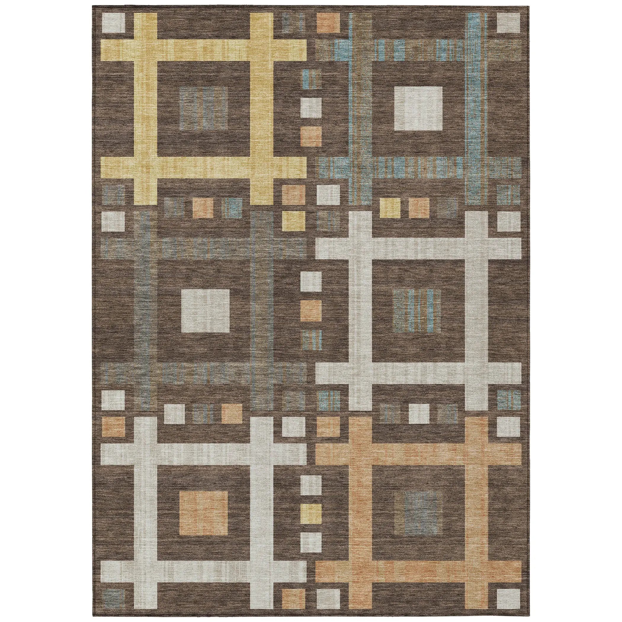 8' X 10' Chocolate And Graphite Geometric Washable Indoor Outdoor Area Rug Homeroots Outdoor
