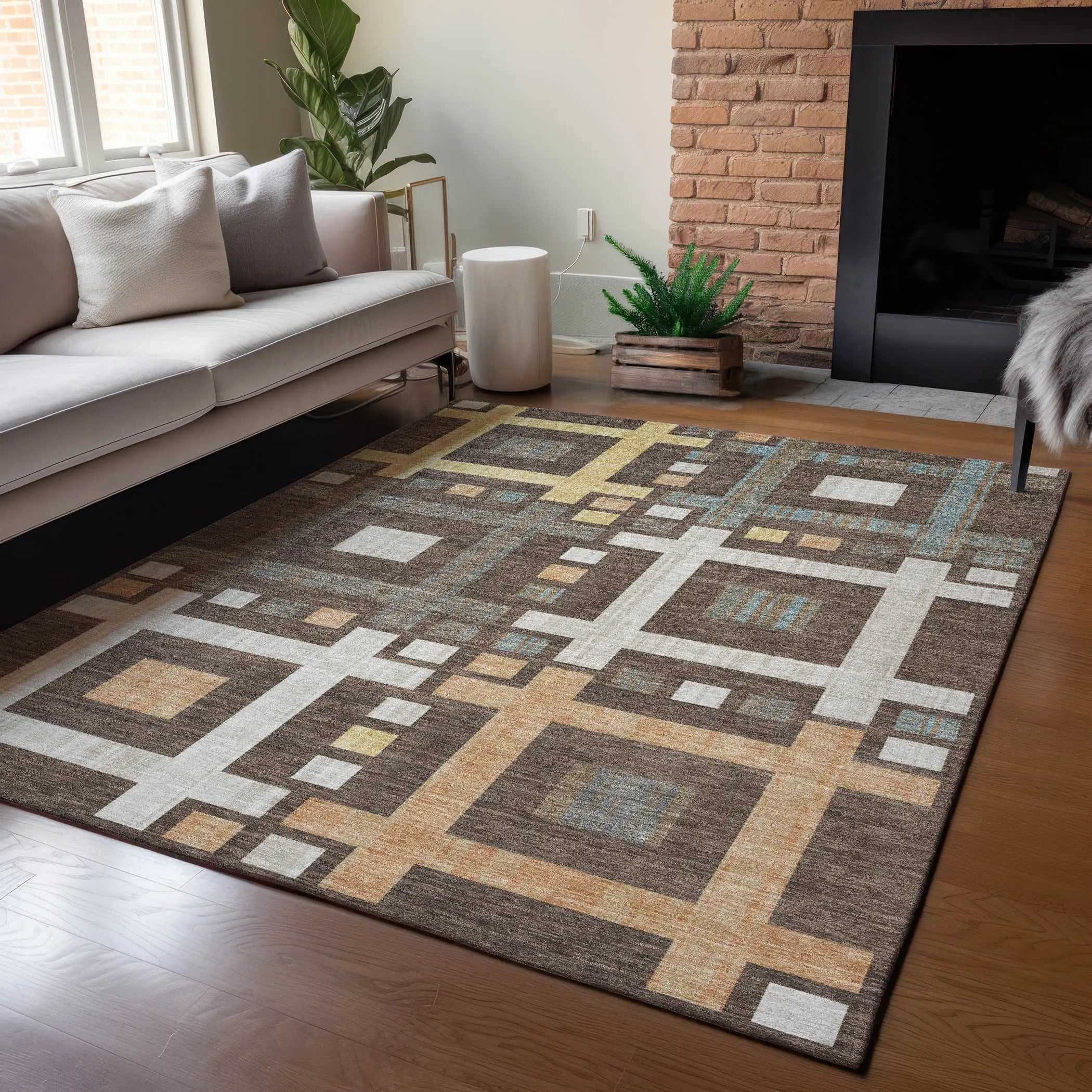 8' X 10' Chocolate And Graphite Geometric Washable Indoor Outdoor Area Rug Homeroots Outdoor