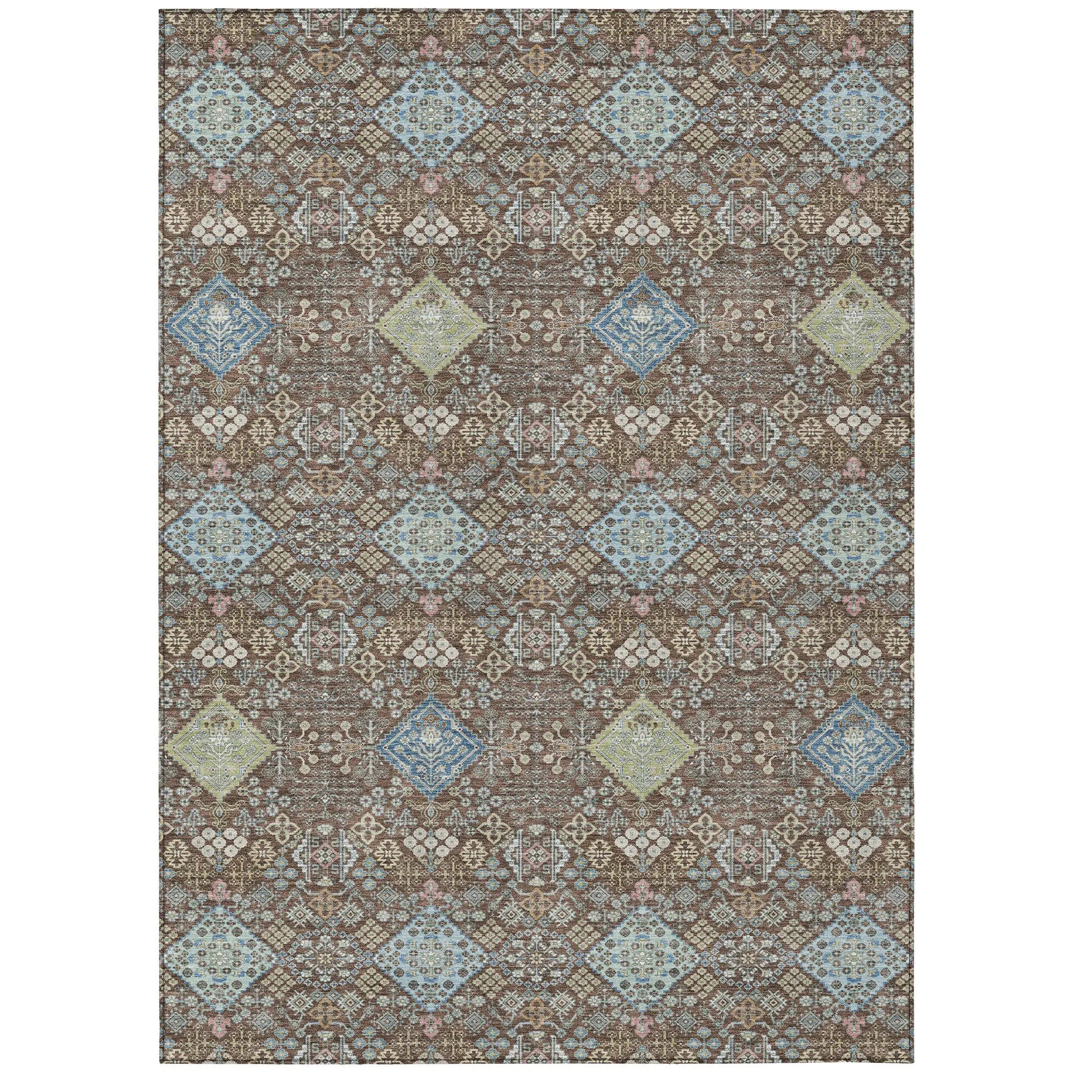 8' X 10' Chocolate And Green Oriental Washable Indoor Outdoor Area Rug Homeroots Outdoor