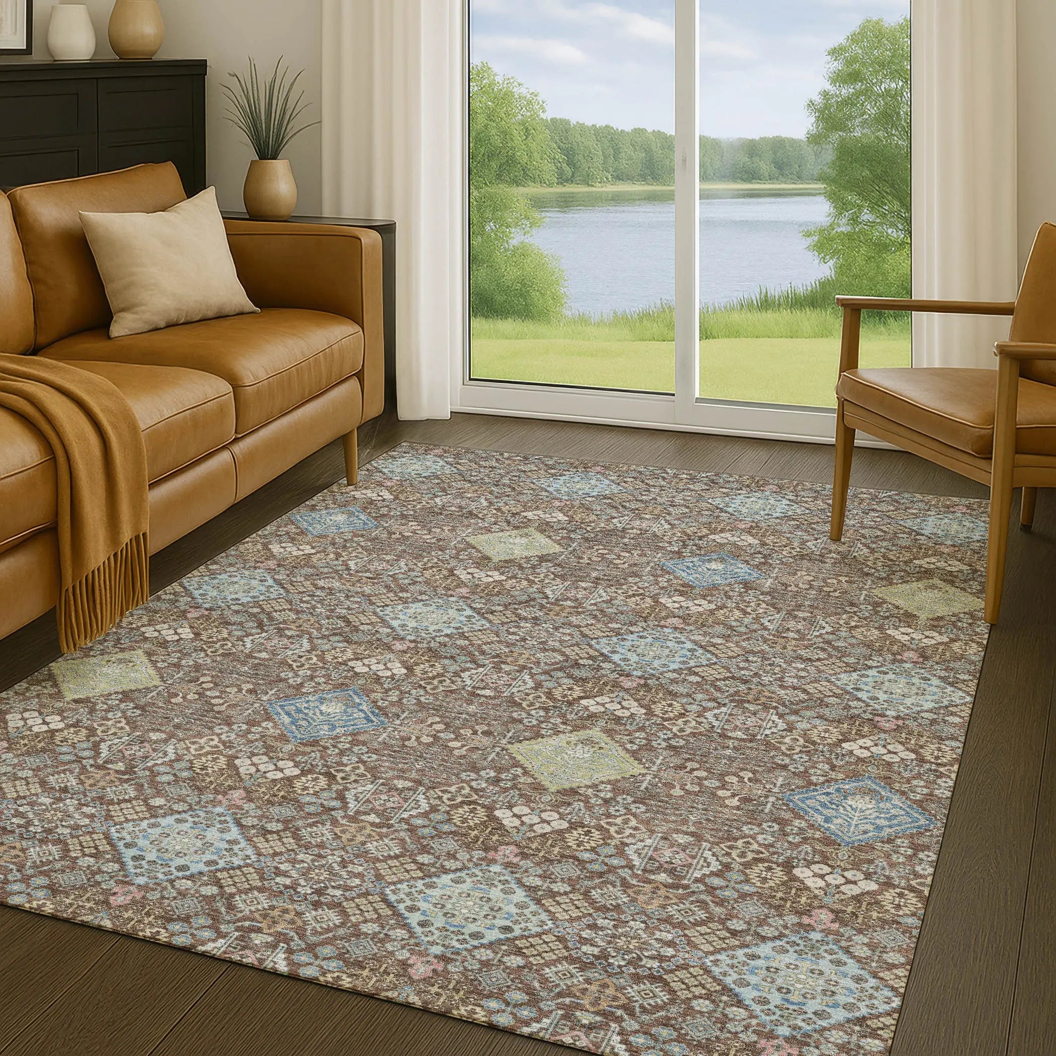 8' X 10' Chocolate And Green Oriental Washable Indoor Outdoor Area Rug Homeroots Outdoor