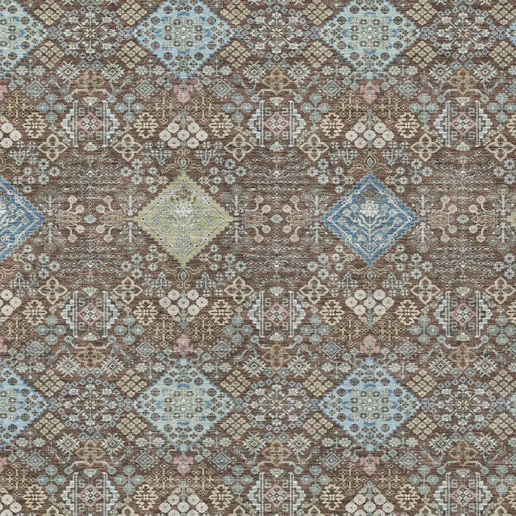 8' X 10' Chocolate And Green Oriental Washable Indoor Outdoor Area Rug Homeroots Outdoor