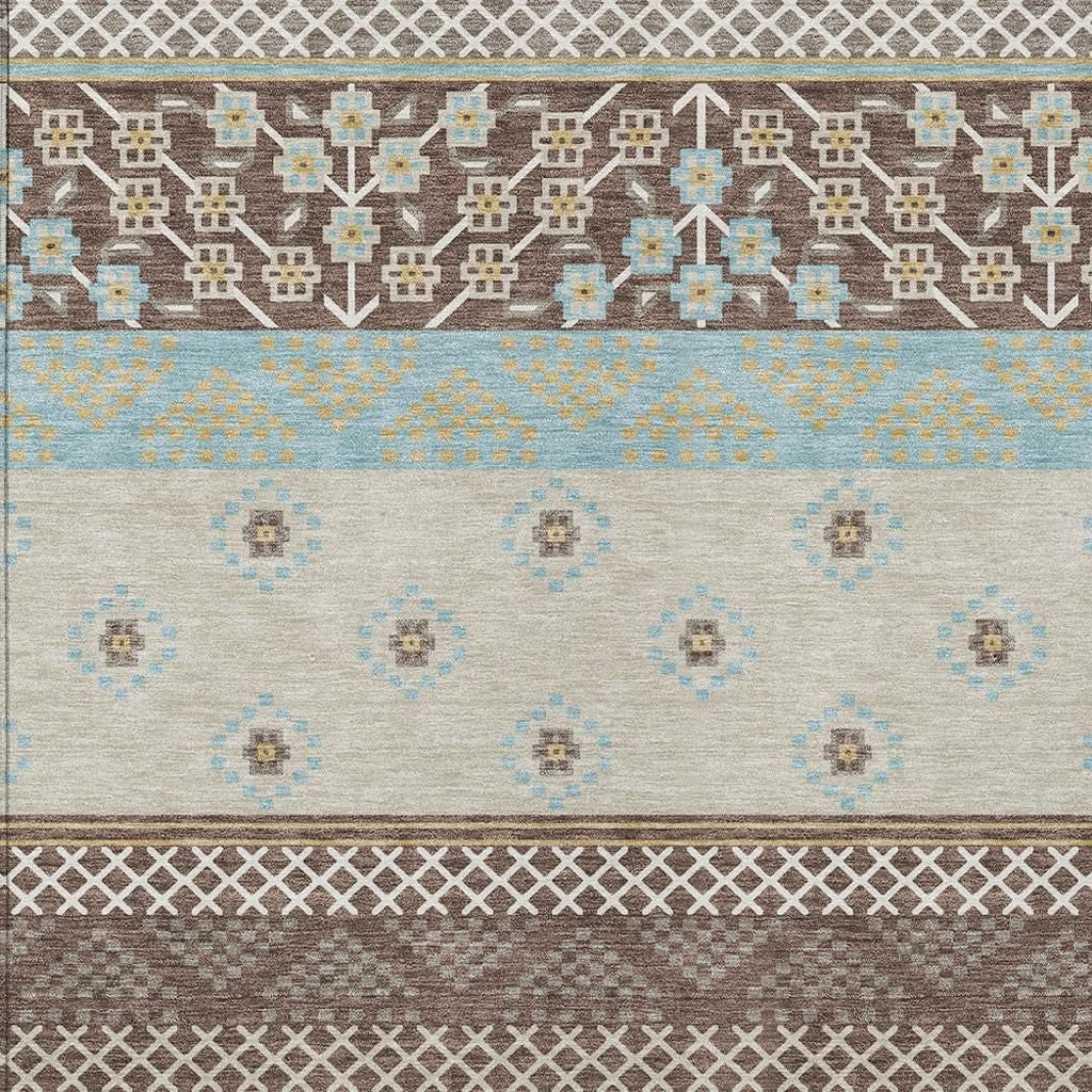 8' X 10' Chocolate And Green Striped Washable Indoor Outdoor Area Rug Homeroots Outdoor