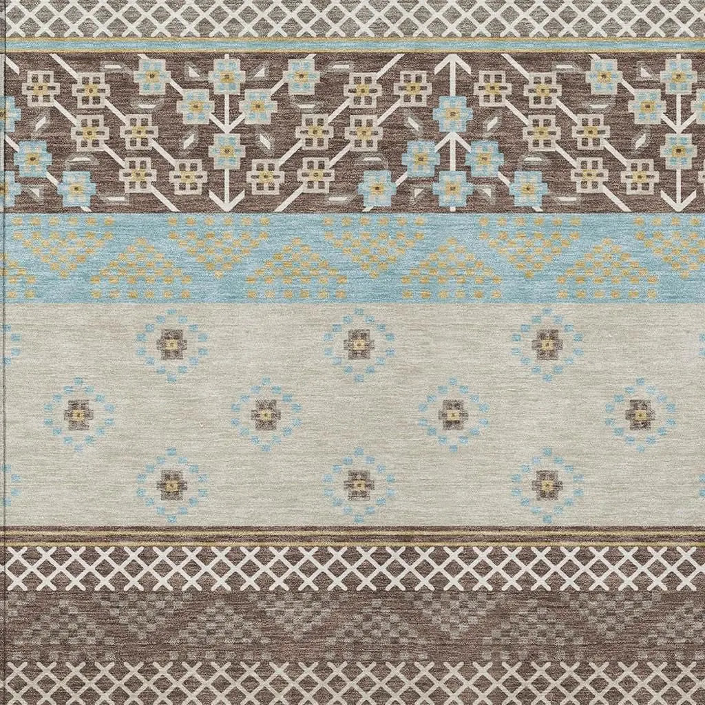 8' X 10' Chocolate And Green Striped Washable Indoor Outdoor Area Rug Homeroots Outdoor