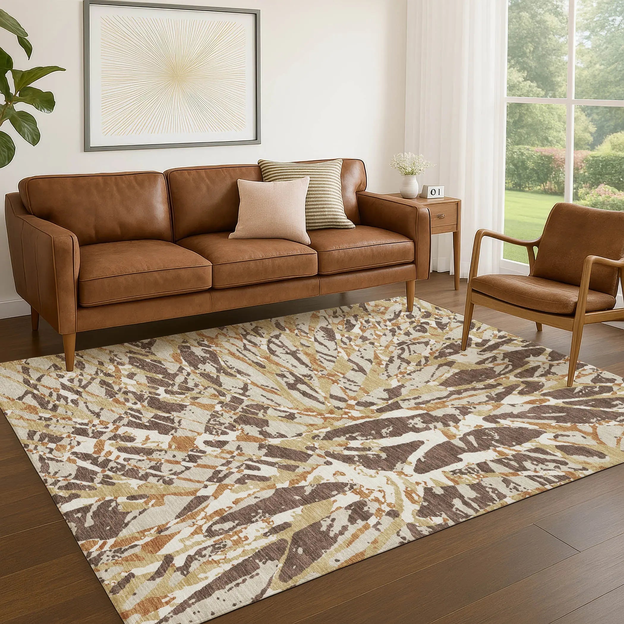 8' X 10' Chocolate And Ivory Abstract Washable Indoor Outdoor Area Rug Homeroots Outdoor