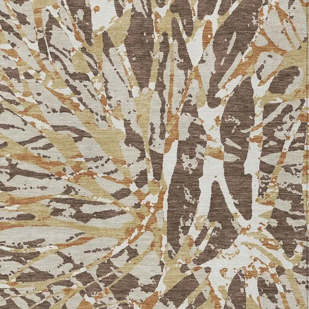 8' X 10' Chocolate And Ivory Abstract Washable Indoor Outdoor Area Rug Homeroots Outdoor