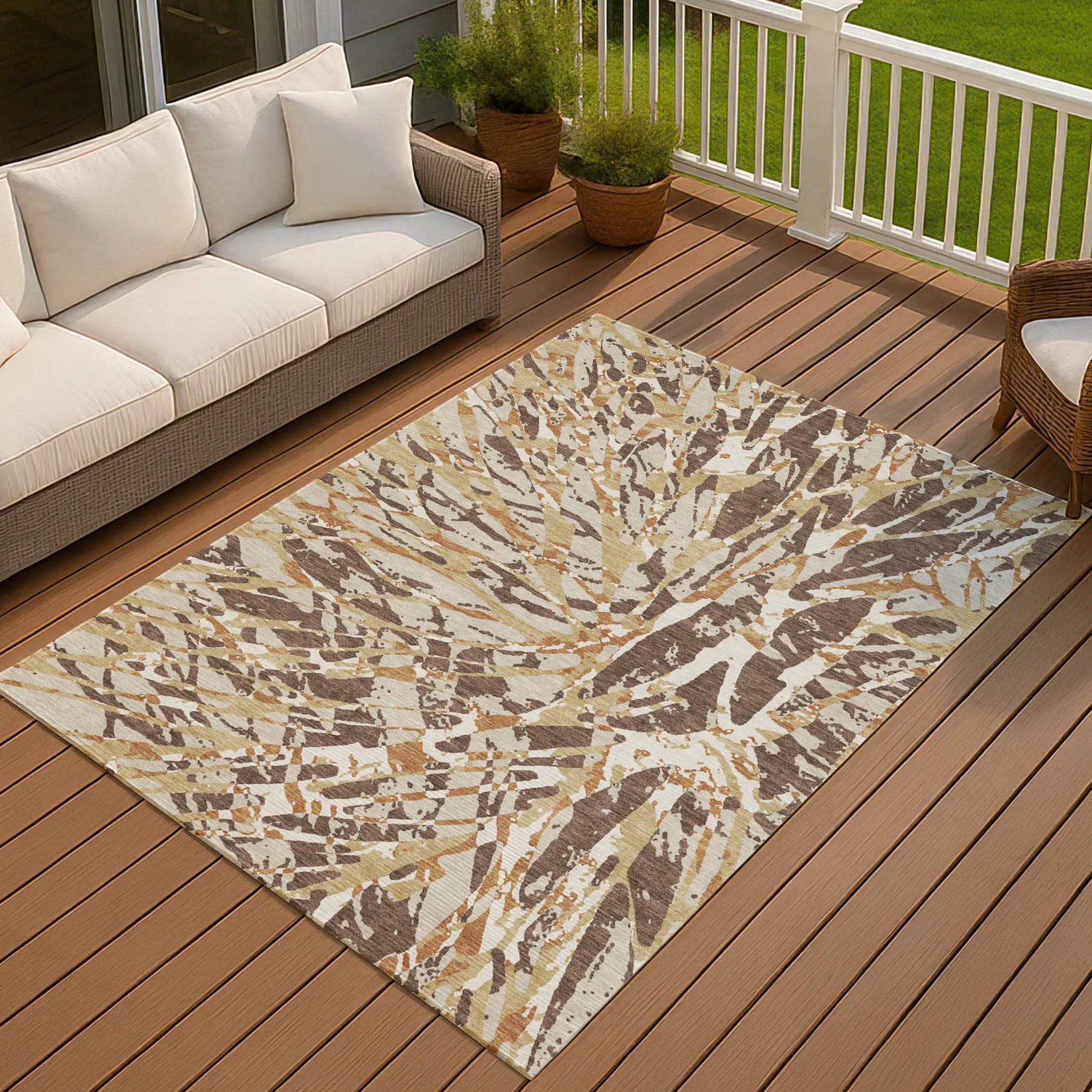 8' X 10' Chocolate And Ivory Abstract Washable Indoor Outdoor Area Rug Homeroots Outdoor