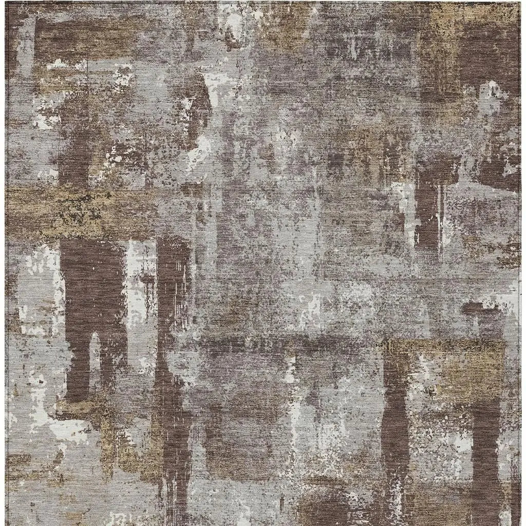 8' X 10' Chocolate And Ivory Abstract Washable Indoor Outdoor Area Rug Homeroots Outdoor