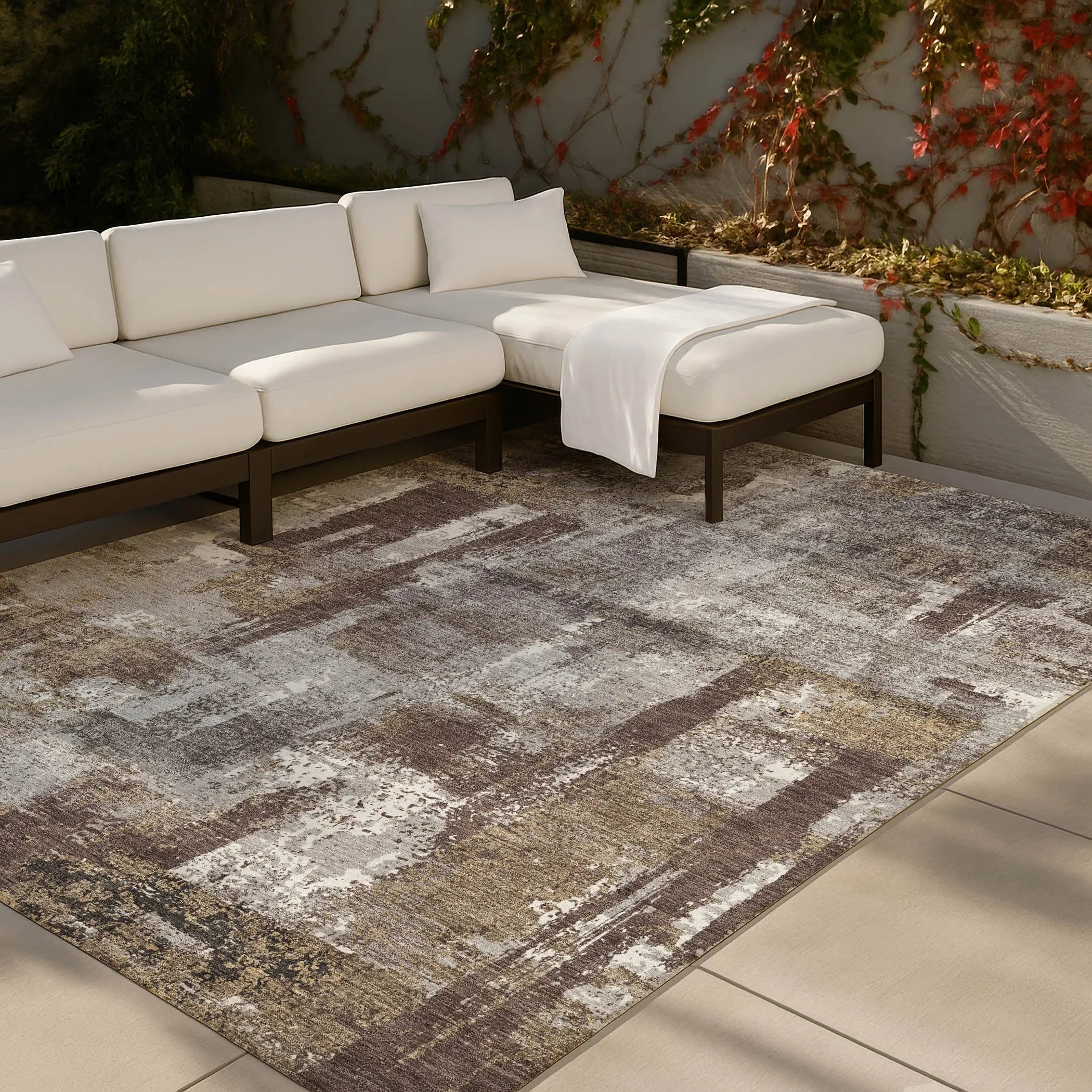 8' X 10' Chocolate And Ivory Abstract Washable Indoor Outdoor Area Rug Homeroots Outdoor