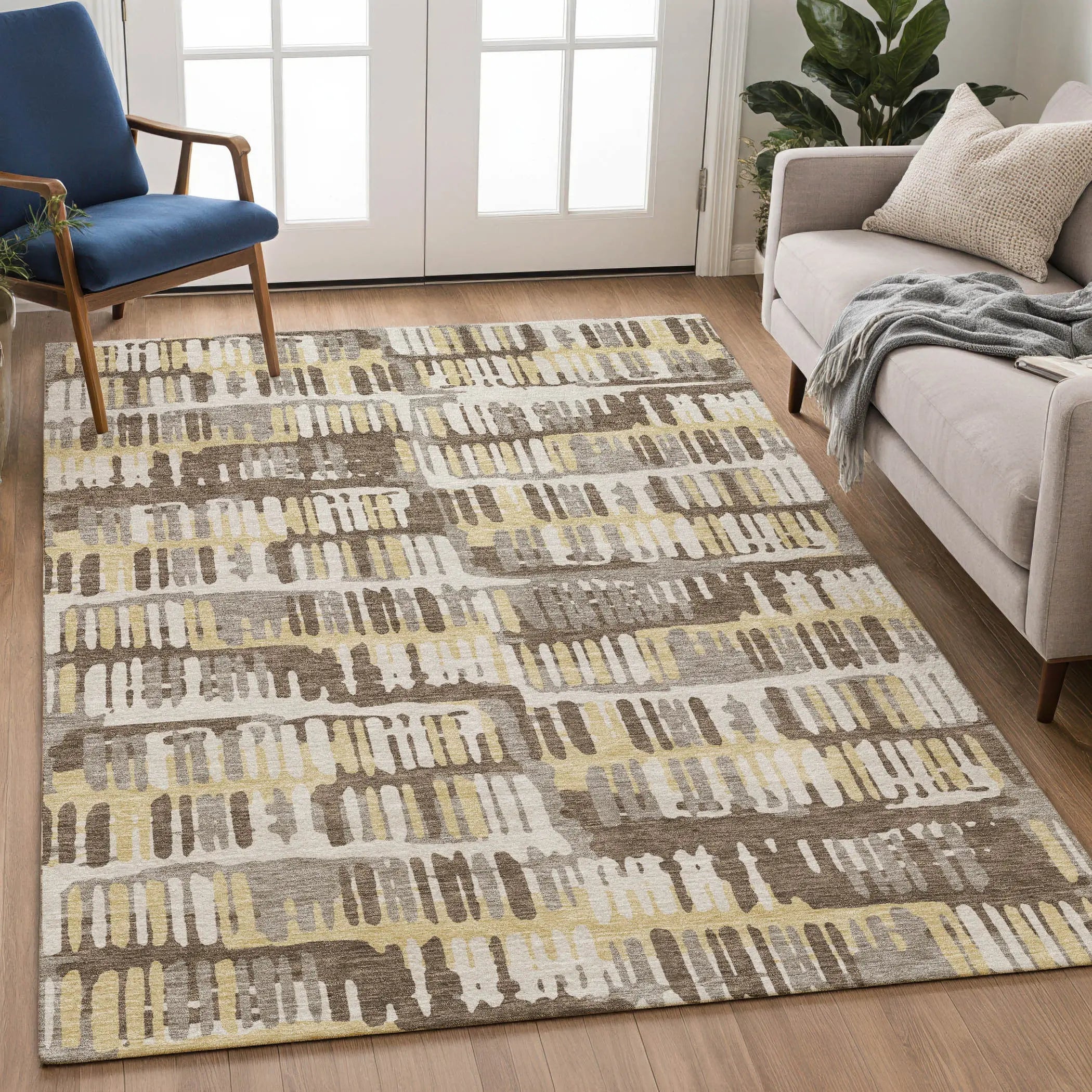 8' X 10' Chocolate And Ivory Abstract Washable Indoor Outdoor Area Rug Homeroots Outdoor