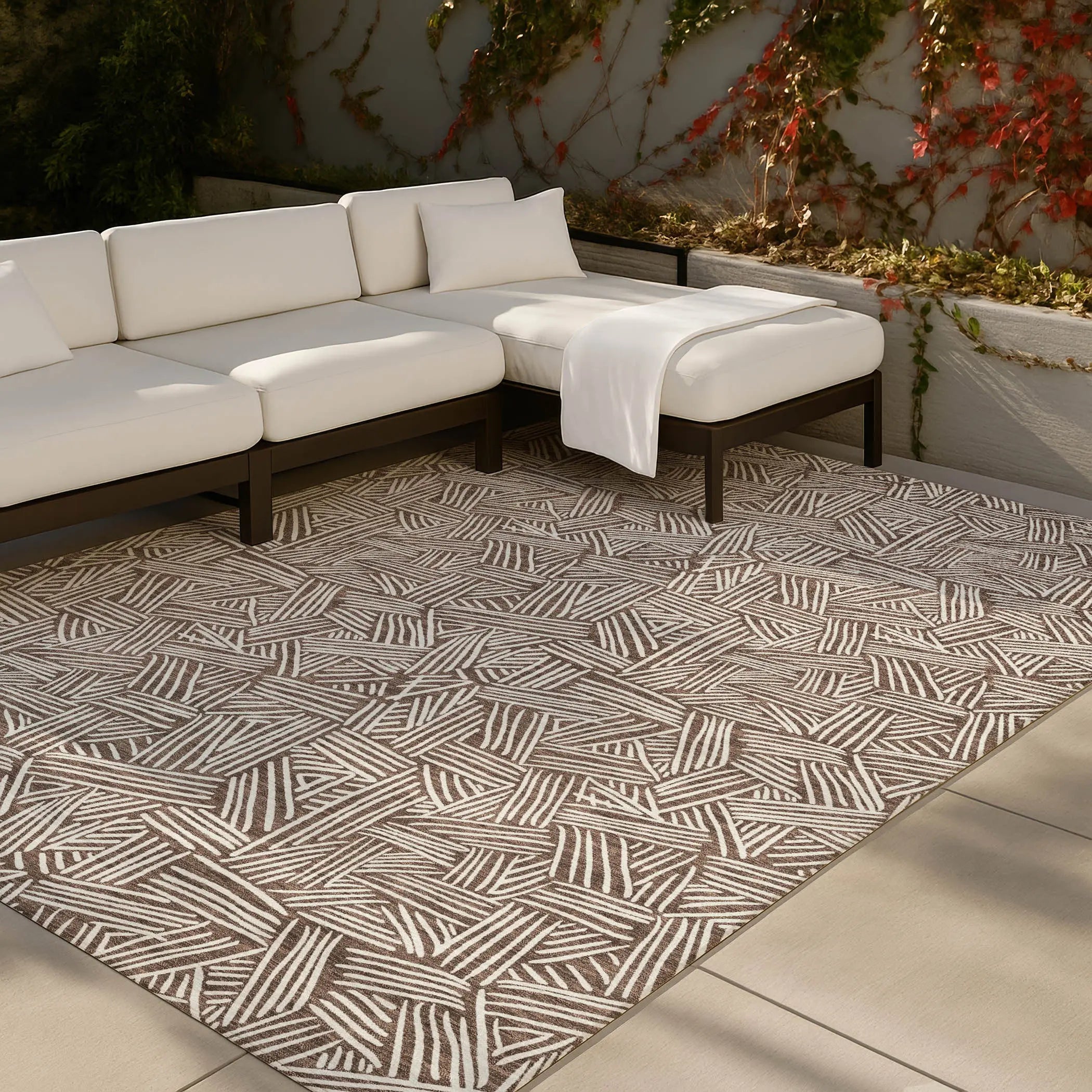 8' X 10' Chocolate And Ivory Geometric Washable Indoor Outdoor Area Rug Homeroots Outdoor