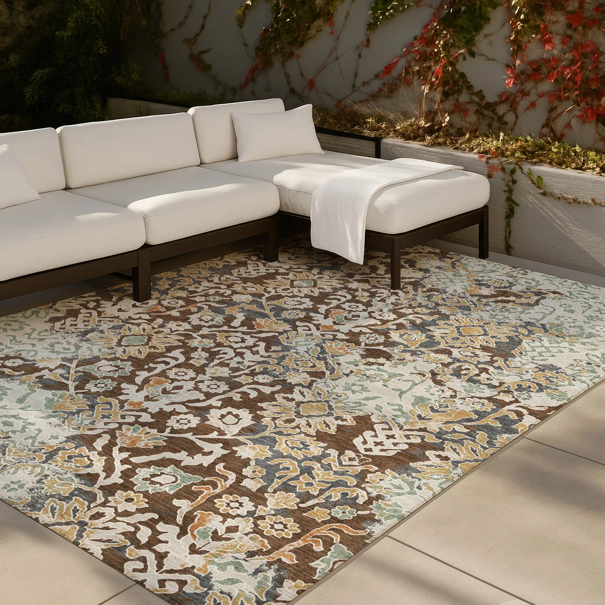 8' X 10' Chocolate And Ivory Geometric Washable Indoor Outdoor Area Rug Homeroots Outdoor