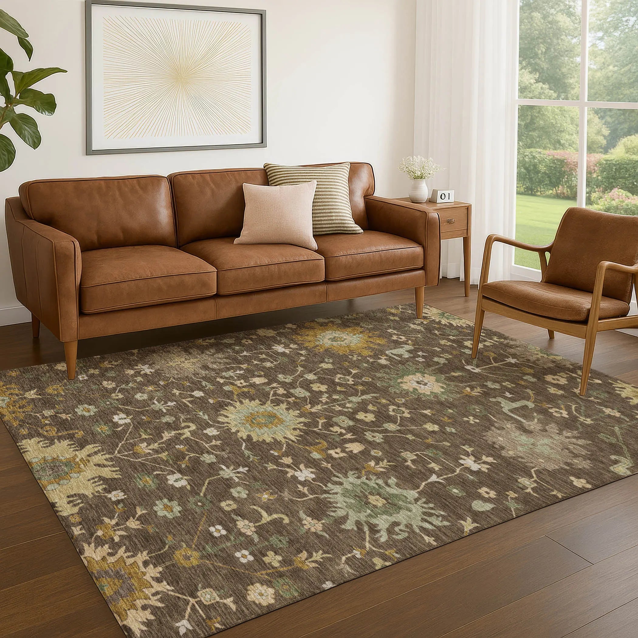 8' X 10' Chocolate And Olive Green Faux Bois Washable Indoor Outdoor Area Rug Homeroots Outdoor