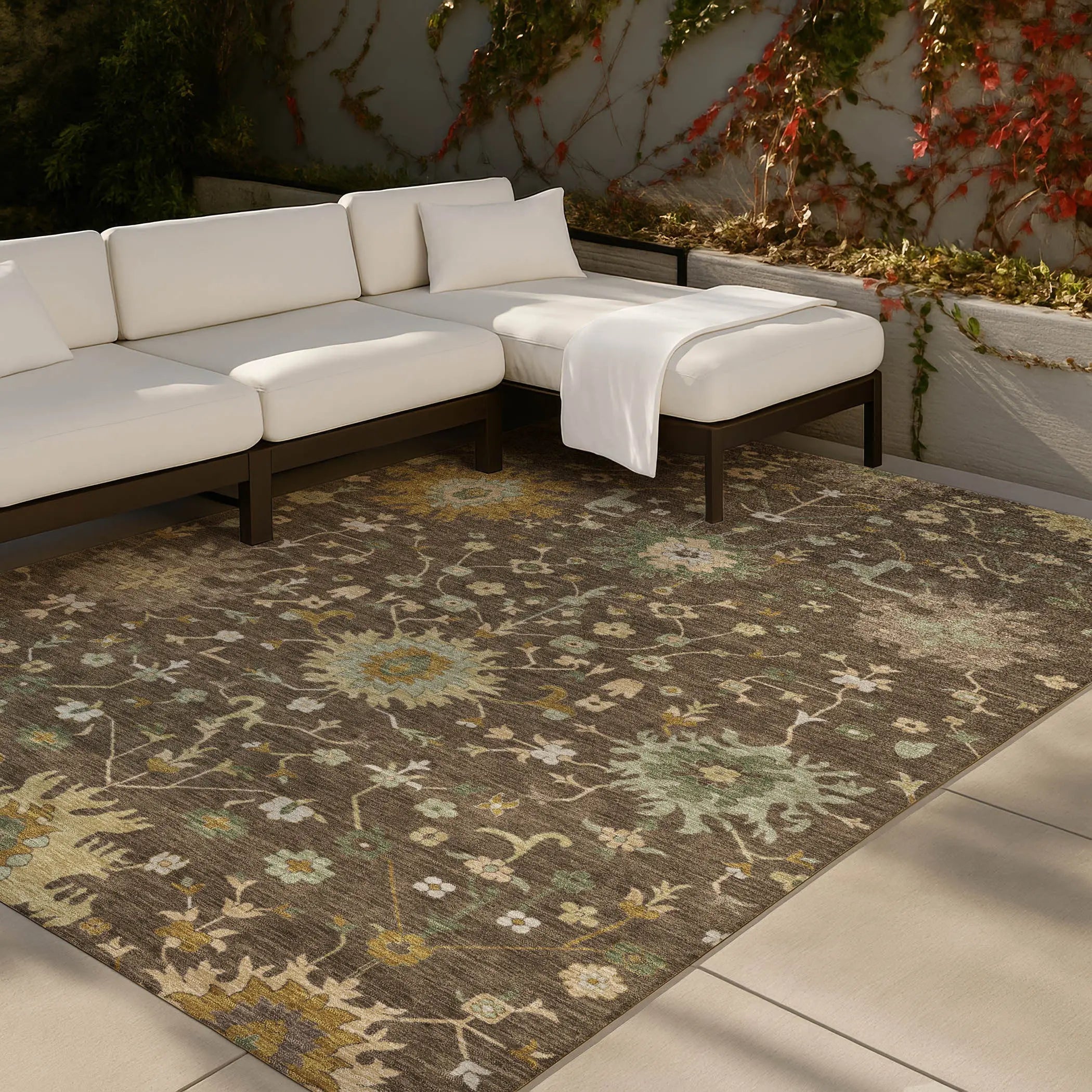 8' X 10' Chocolate And Olive Green Faux Bois Washable Indoor Outdoor Area Rug Homeroots Outdoor