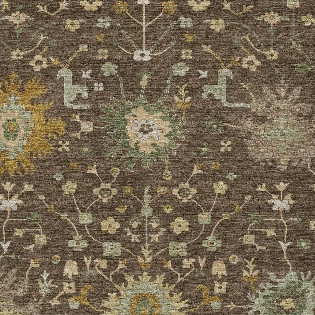 8' X 10' Chocolate And Olive Green Faux Bois Washable Indoor Outdoor Area Rug Homeroots Outdoor