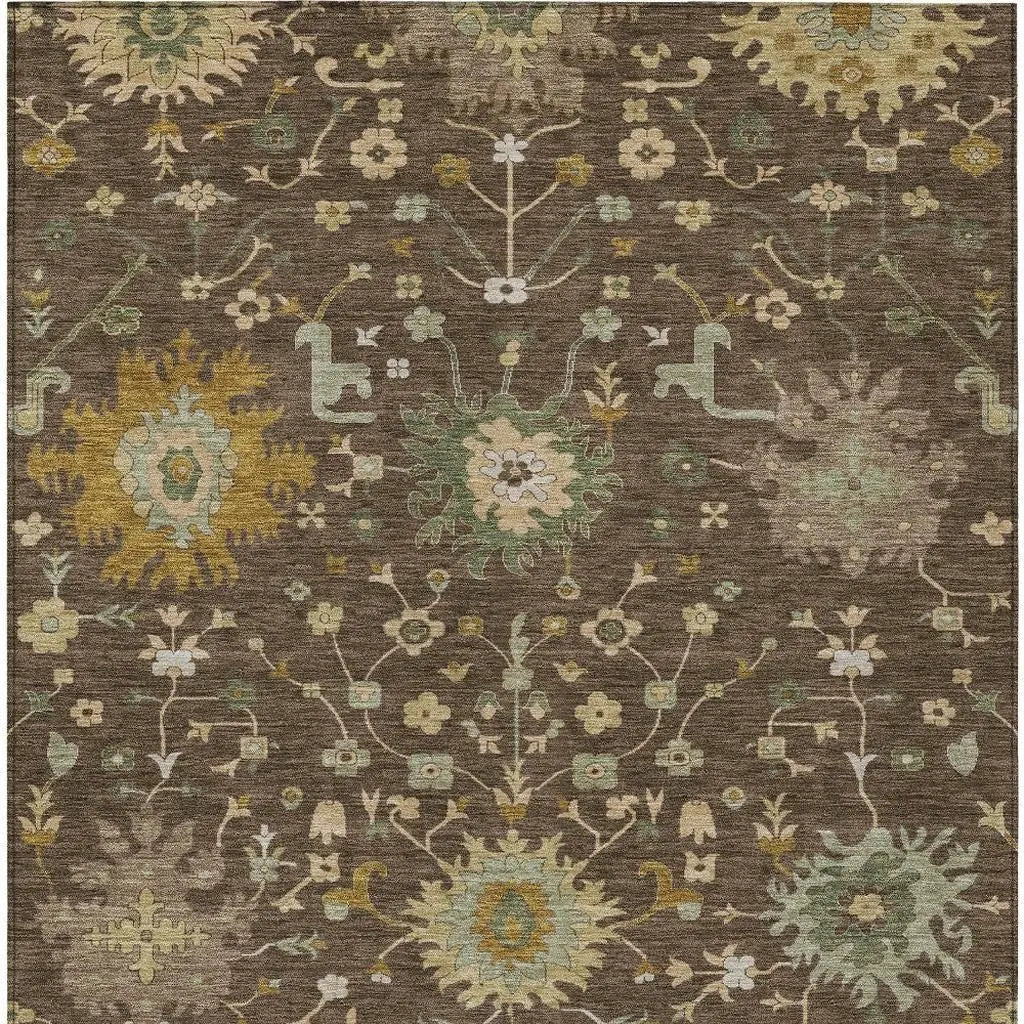 8' X 10' Chocolate And Olive Green Faux Bois Washable Indoor Outdoor Area Rug Homeroots Outdoor