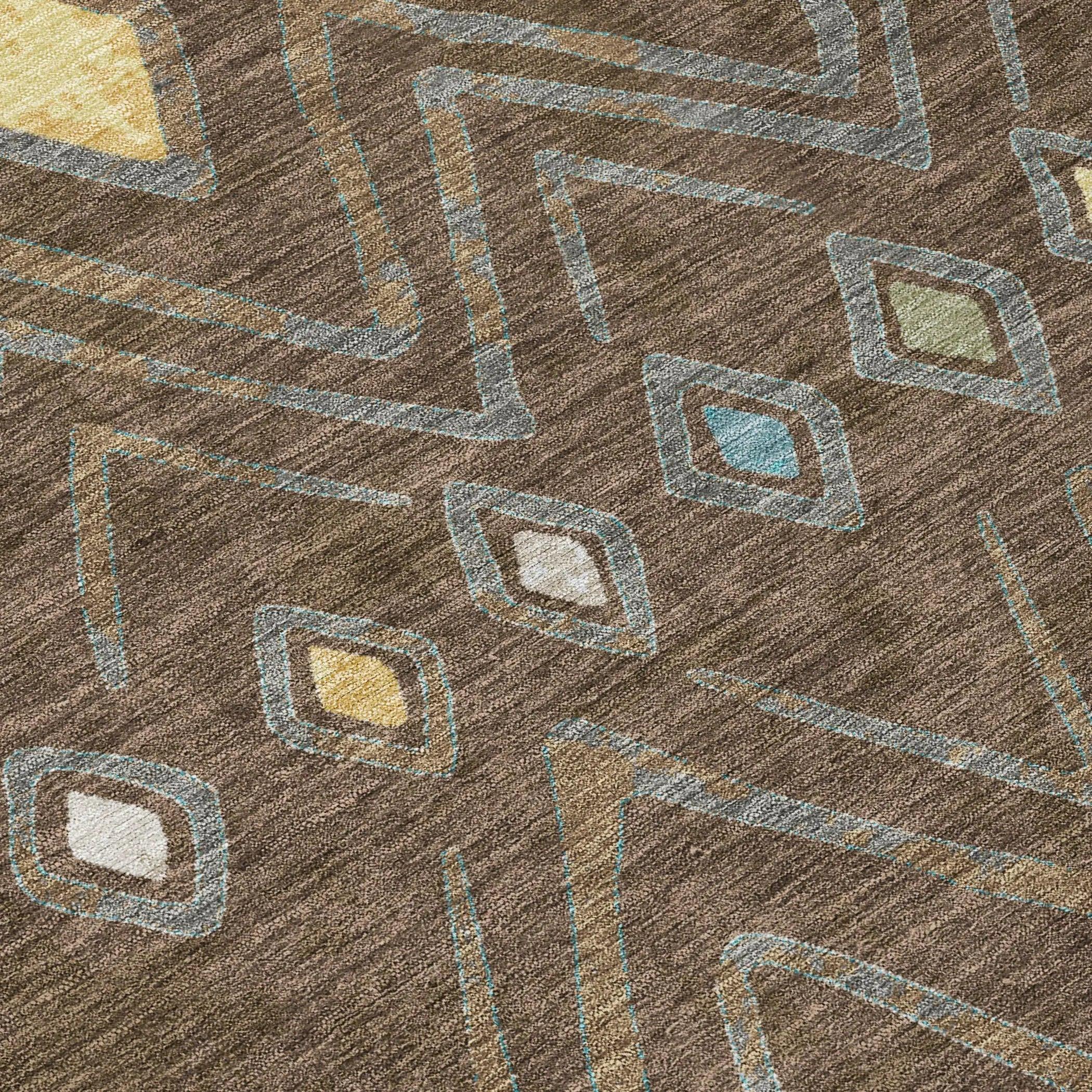 8' X 10' Chocolate And Orange Geometric Washable Indoor Outdoor Area Rug Homeroots Outdoor