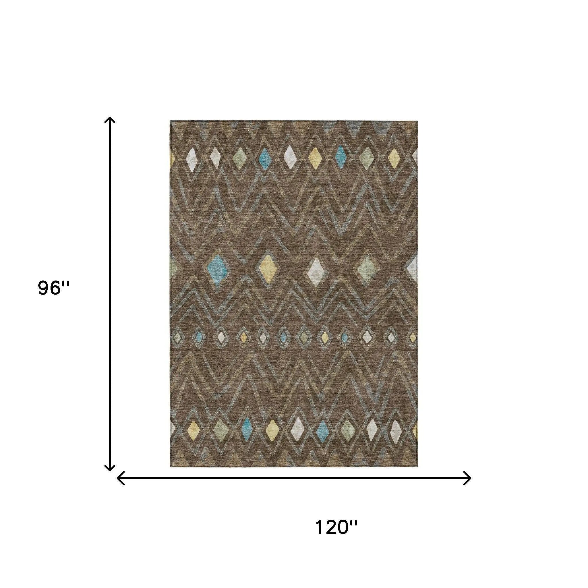 8' X 10' Chocolate And Orange Geometric Washable Indoor Outdoor Area Rug Homeroots Outdoor